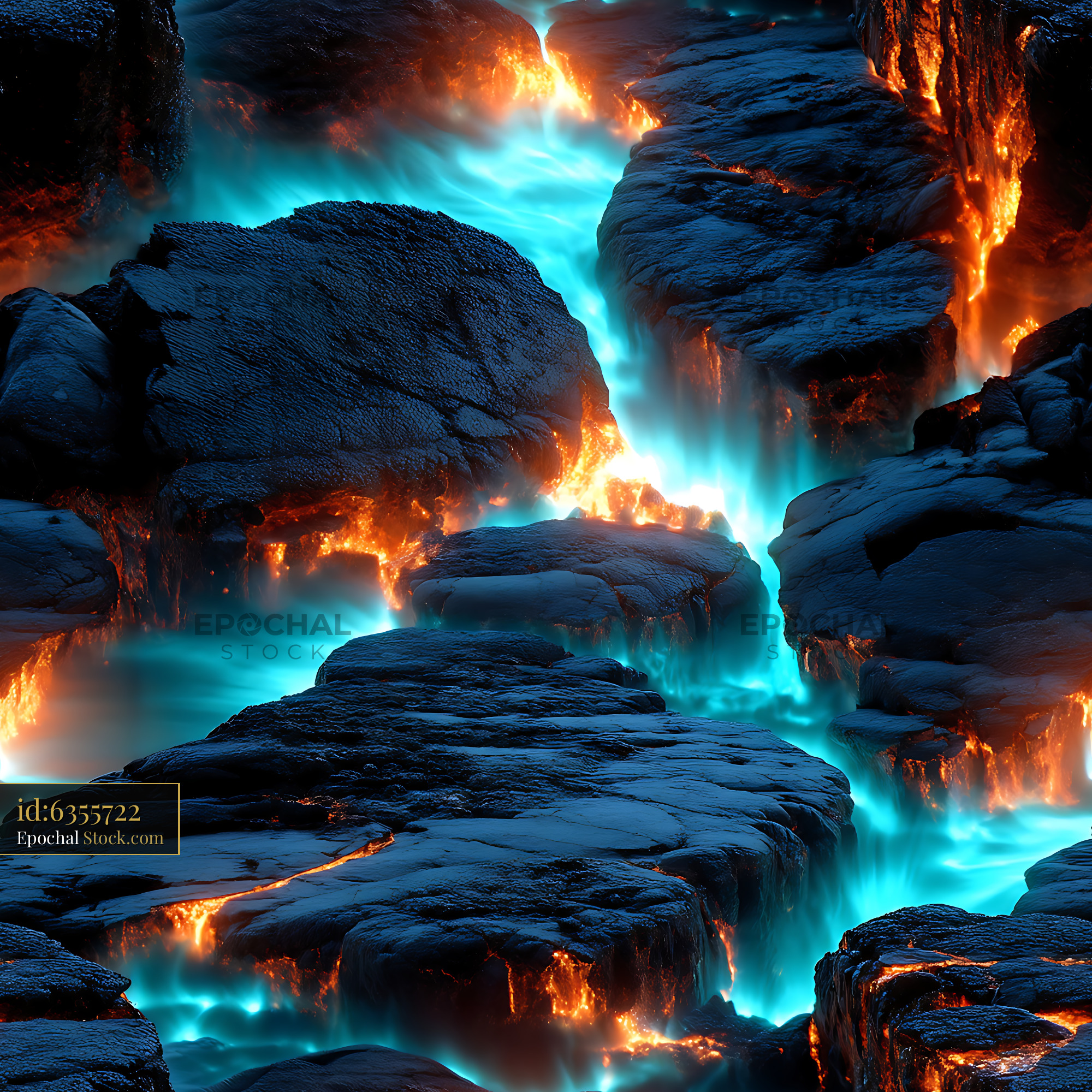 Volcanic Basalt and Cyan Glow Seamless Pattern - stock photo