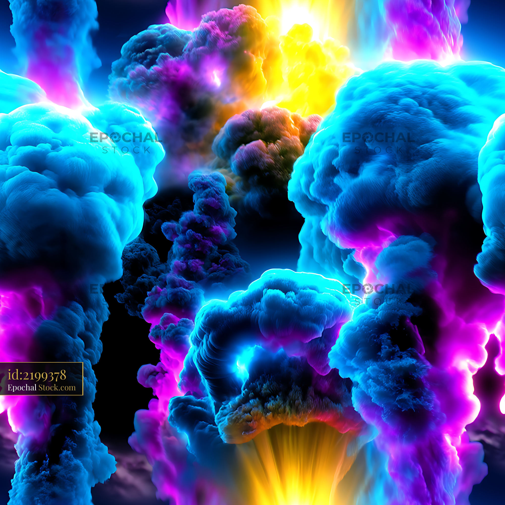 Vibrant Neon Smoke Nebula Clouds Seamless Pattern - stock photo