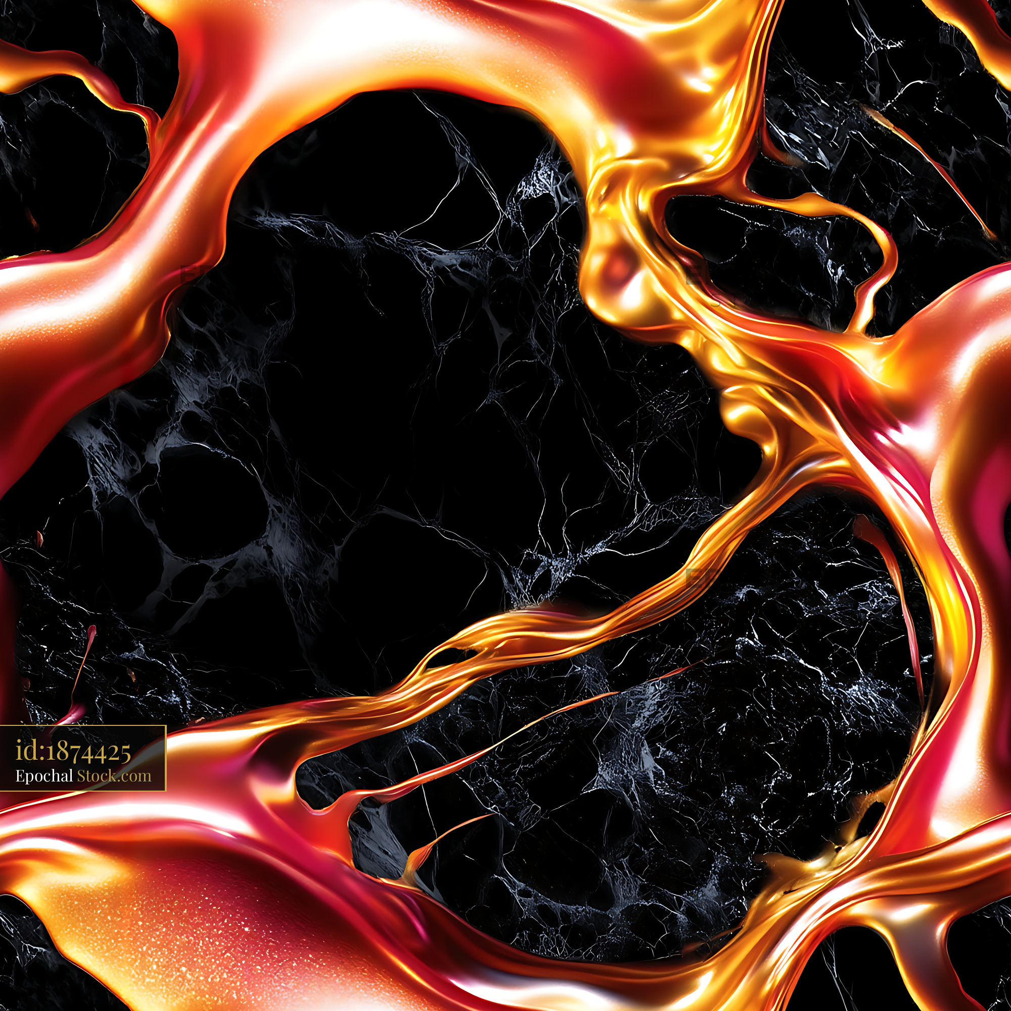 Liquid Gold Copper Fluid Marble Seamless Pattern - stock photo