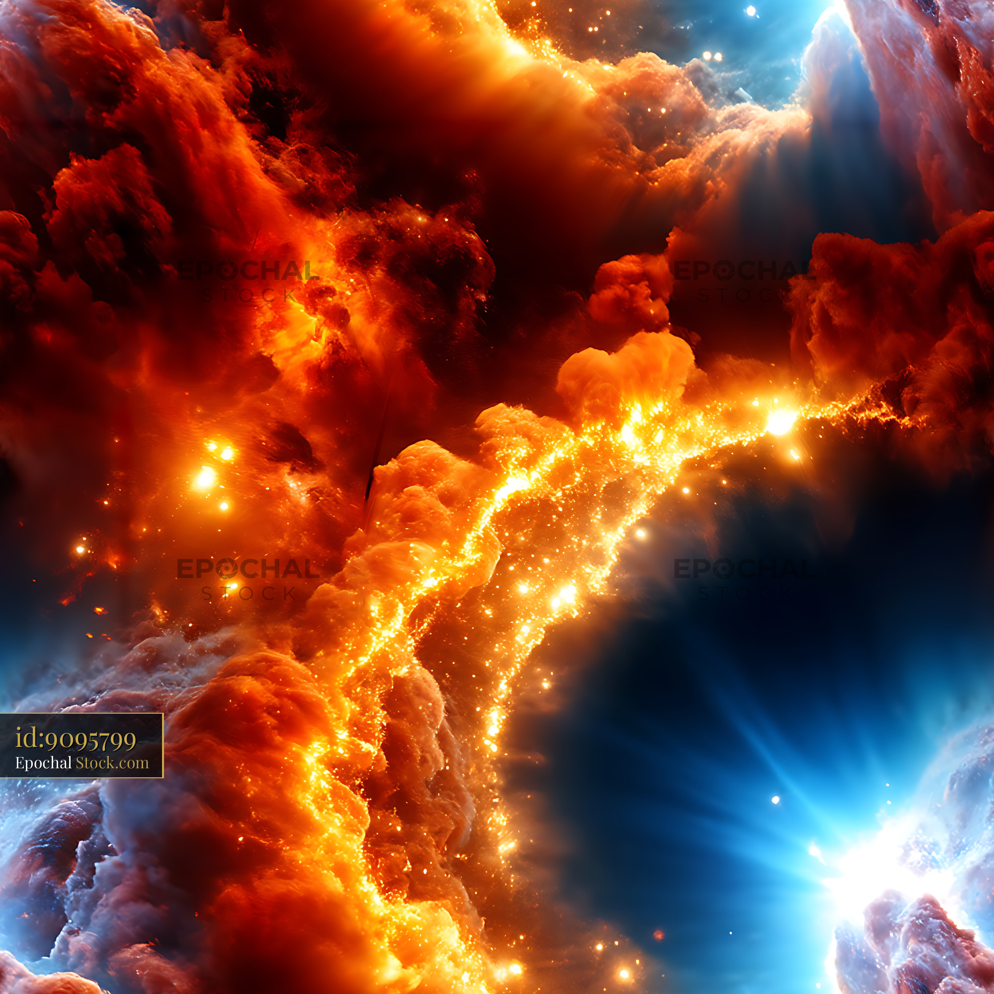 Fiery Celestial Nebula Galaxy Seamless Pattern - stock photo