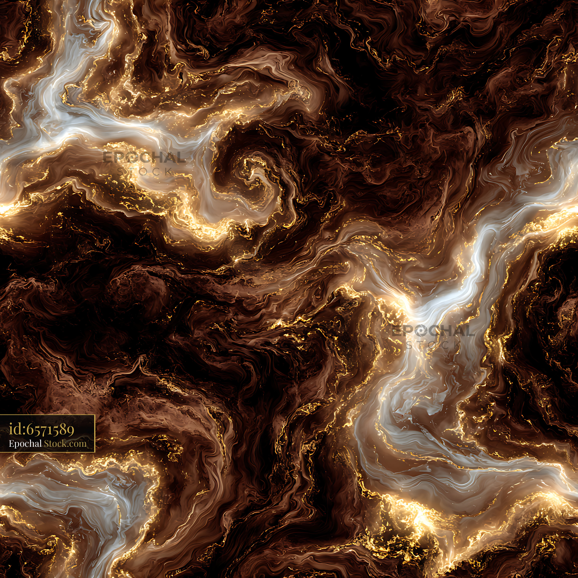 Gold and Espresso Liquid Marble Seamless Pattern - stock photo