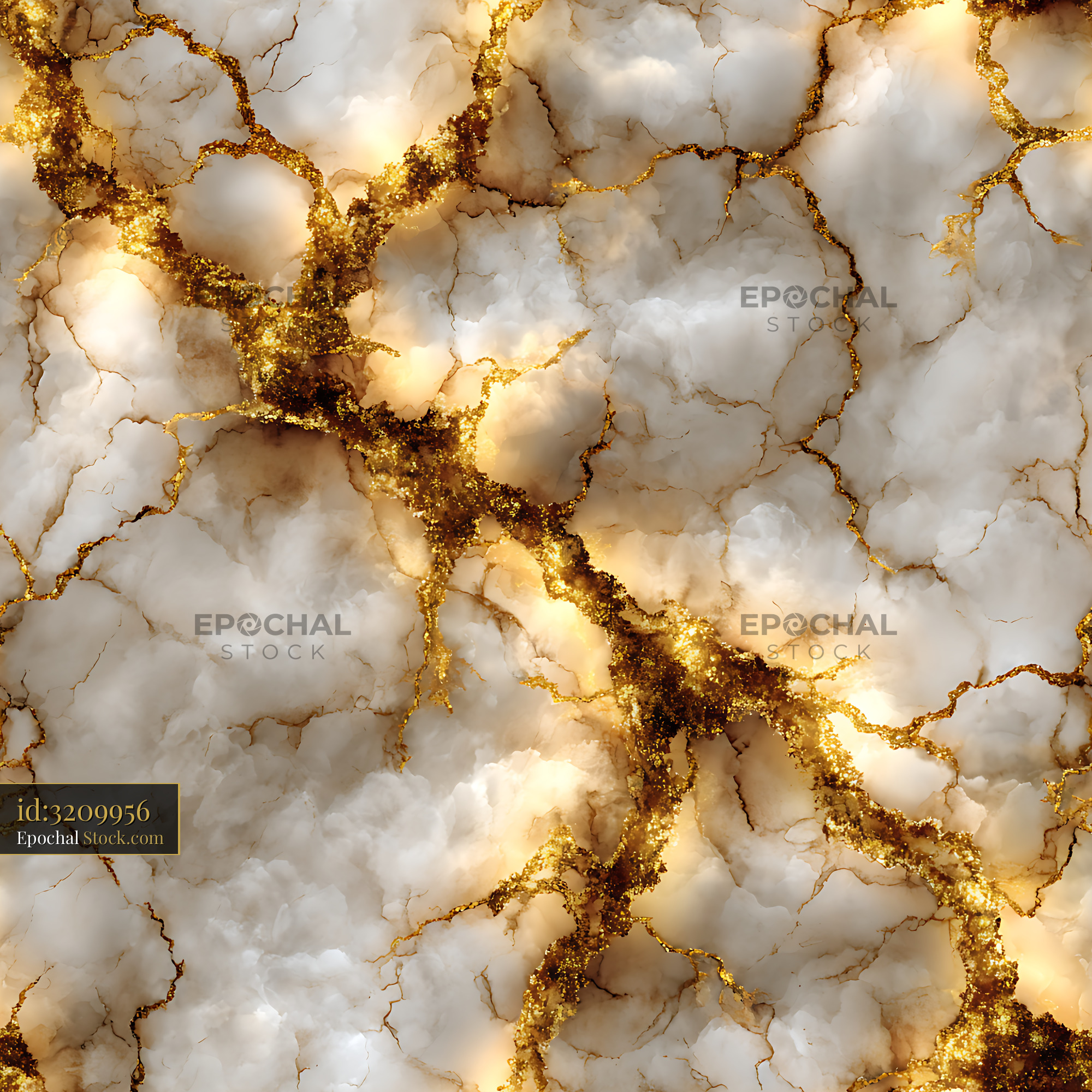 Luxury Kintsugi Gold White Marble Seamless Pattern - stock photo