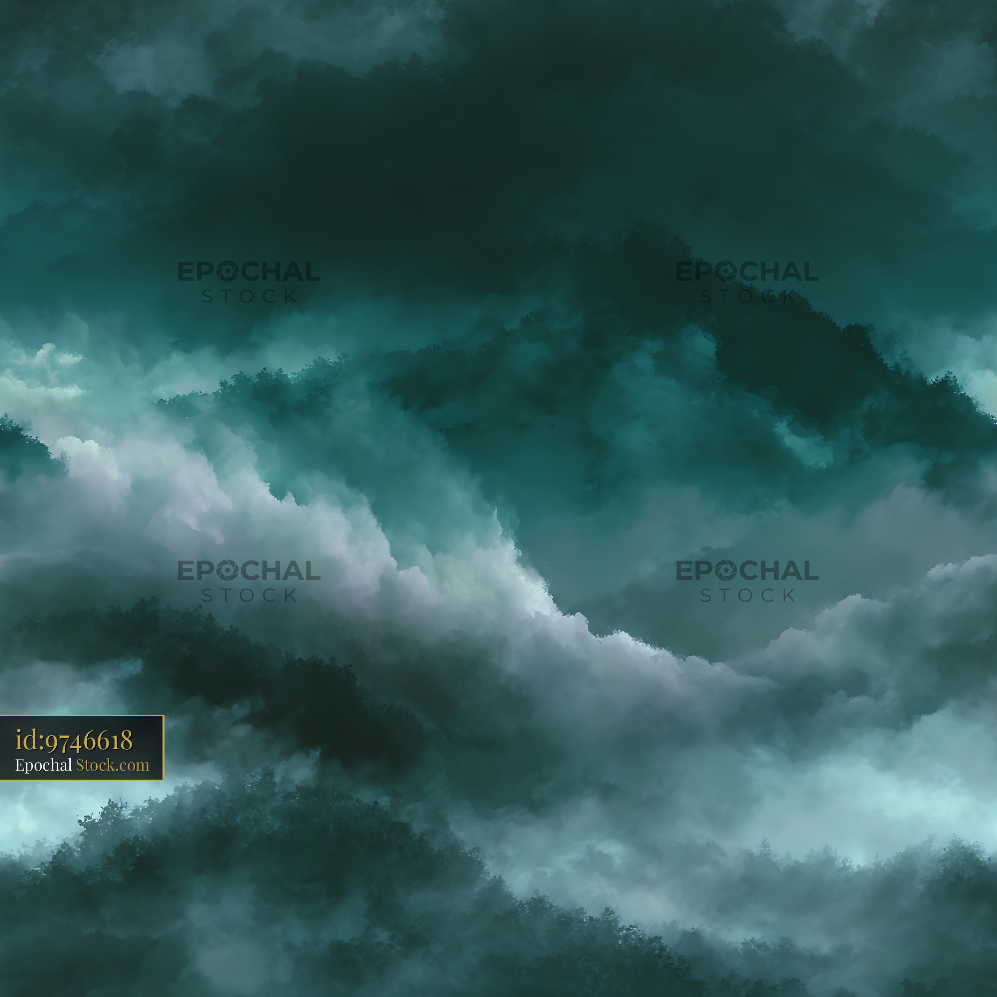 Moody Misty Mountain Watercolor Seamless Pattern - stock photo