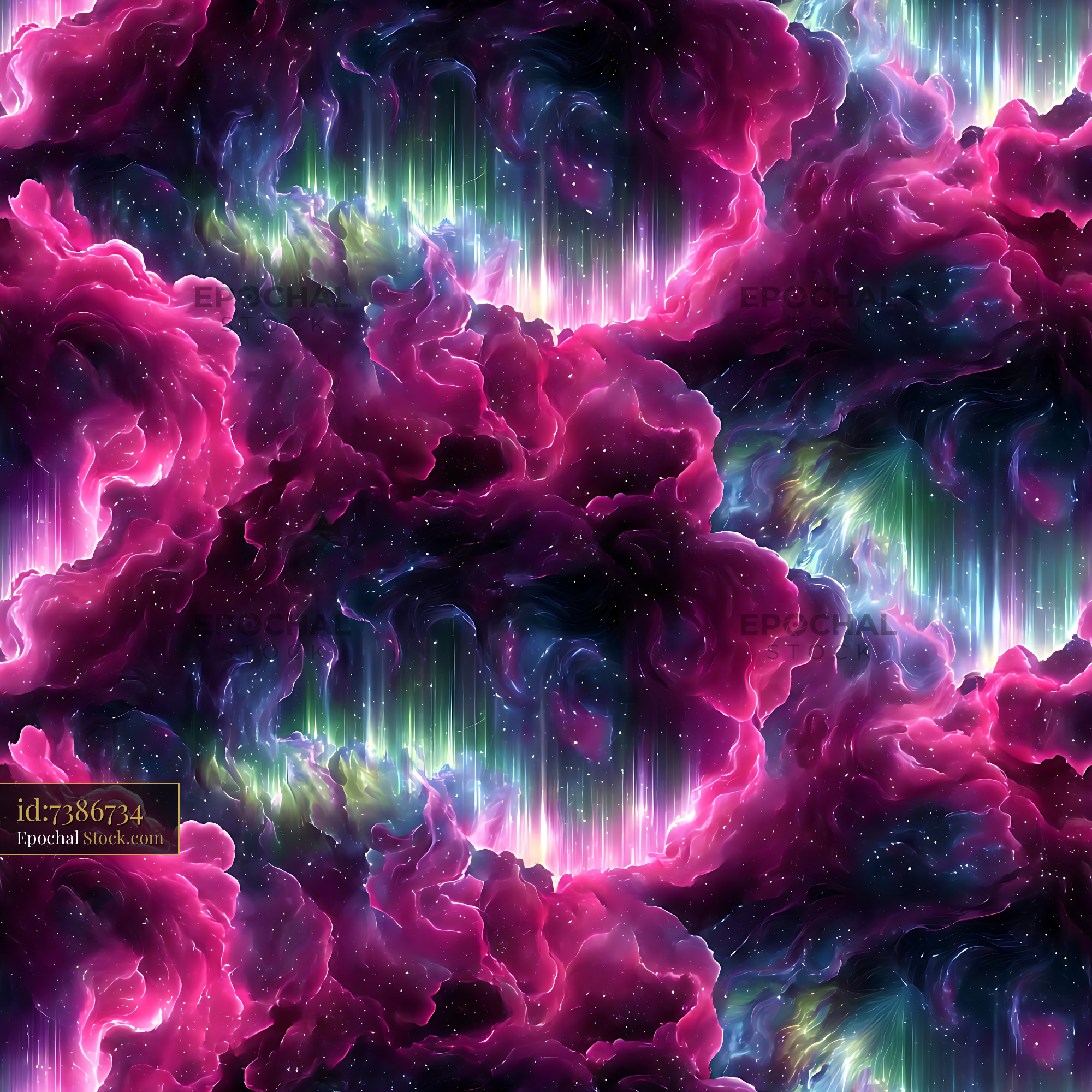 Cosmic Nebula Aurora Borealis Seamless Pattern - stock photo