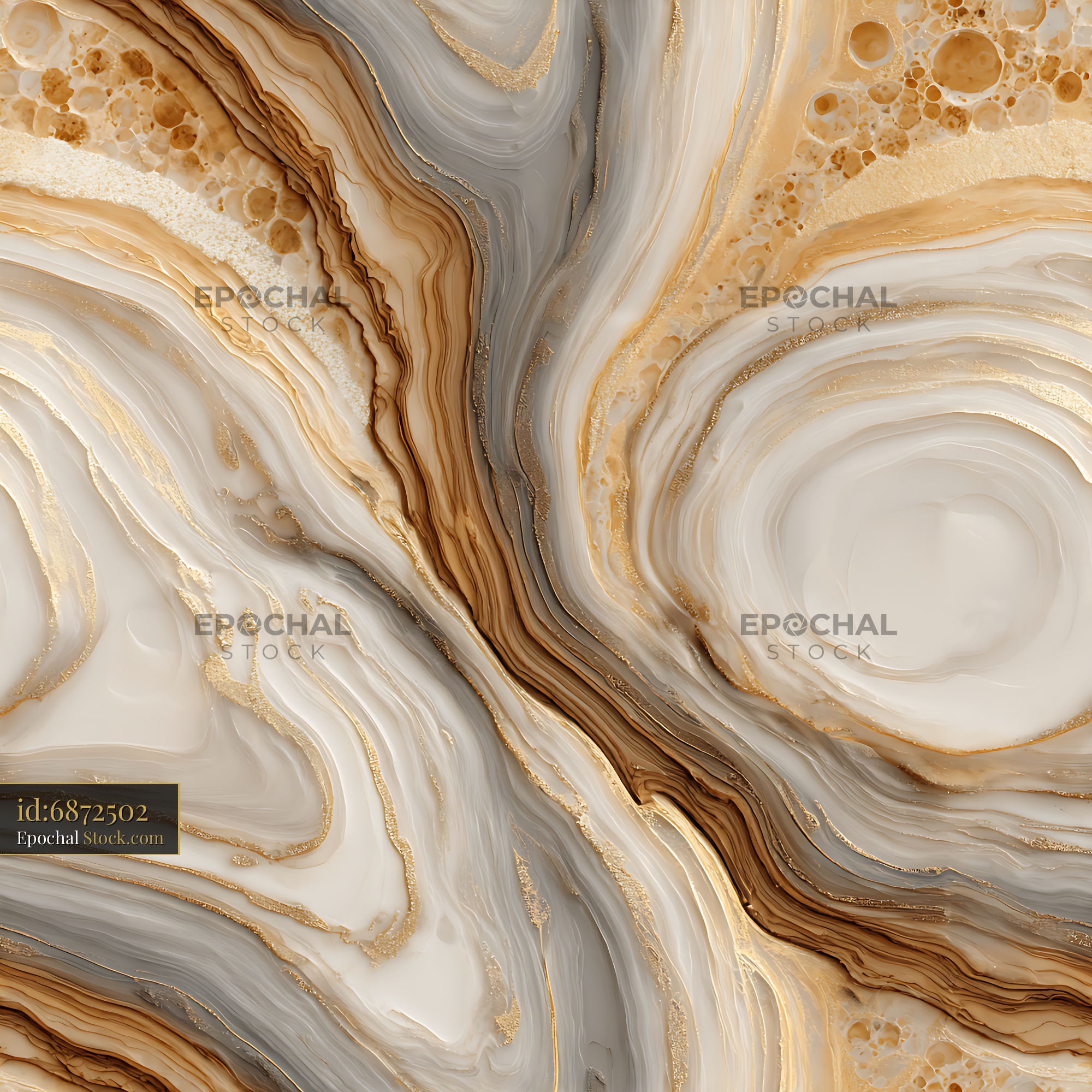 Fluid Gold and Cream Agate Stone Seamless Pattern - stock photo