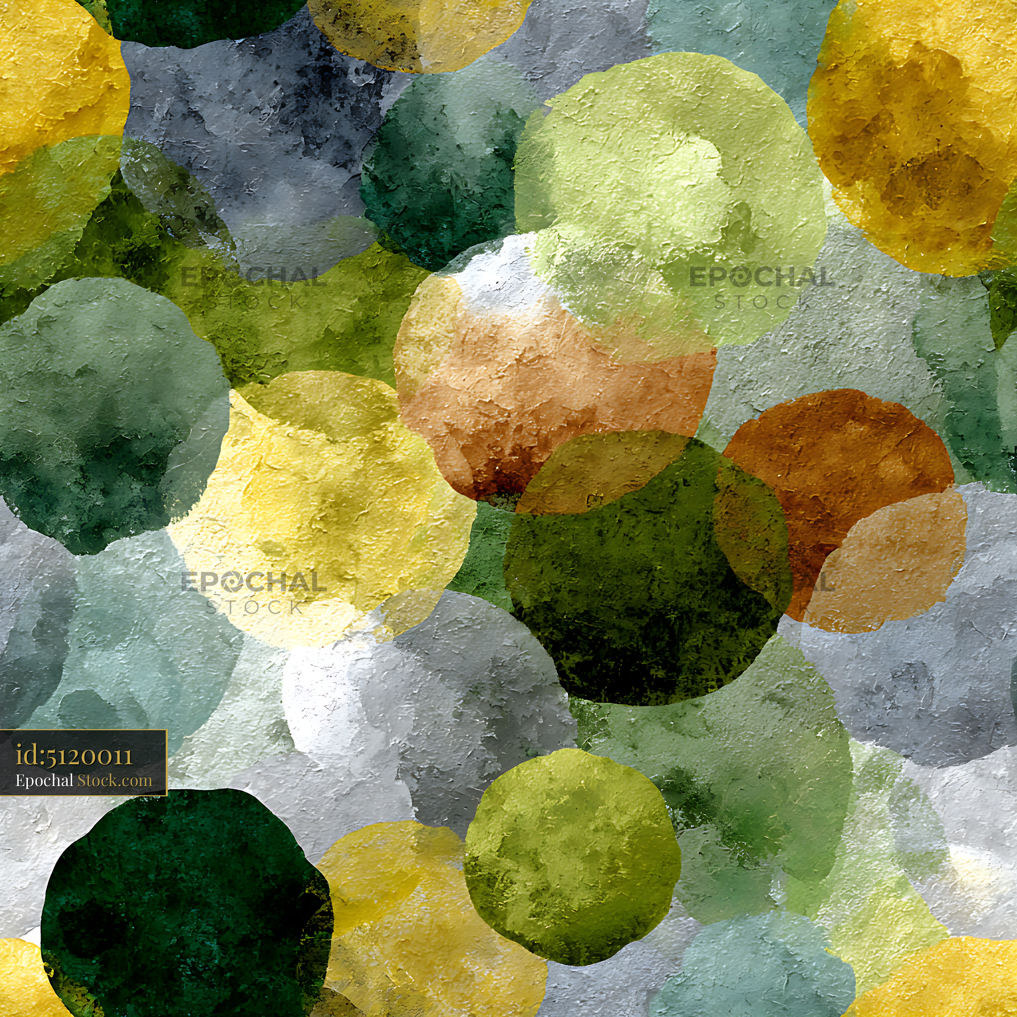 Painterly Moss and Ochre Circles Seamless Pattern - stock photo