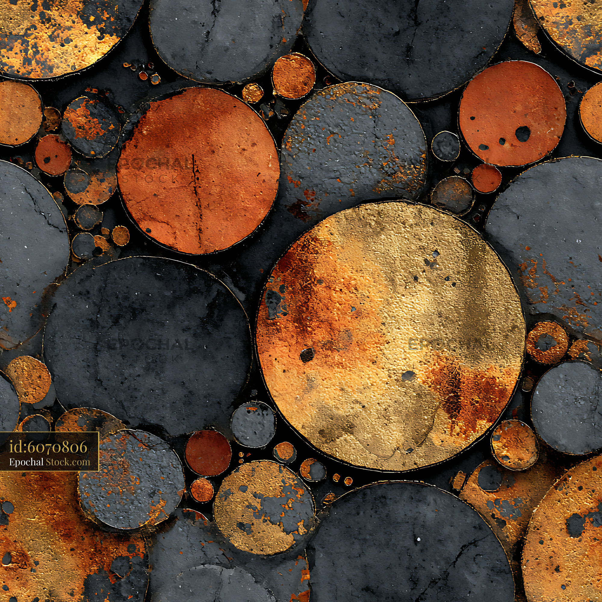 Weathered Metal Disc Industrial Seamless Pattern - stock photo