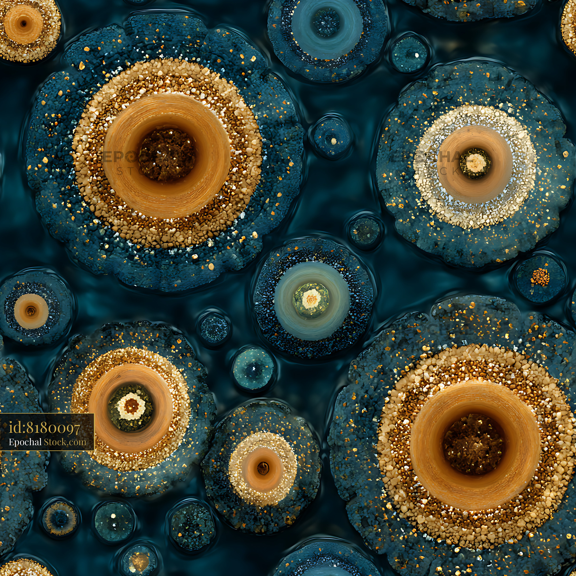 Organic Mineral Rings and Teal Seamless Pattern - stock photo