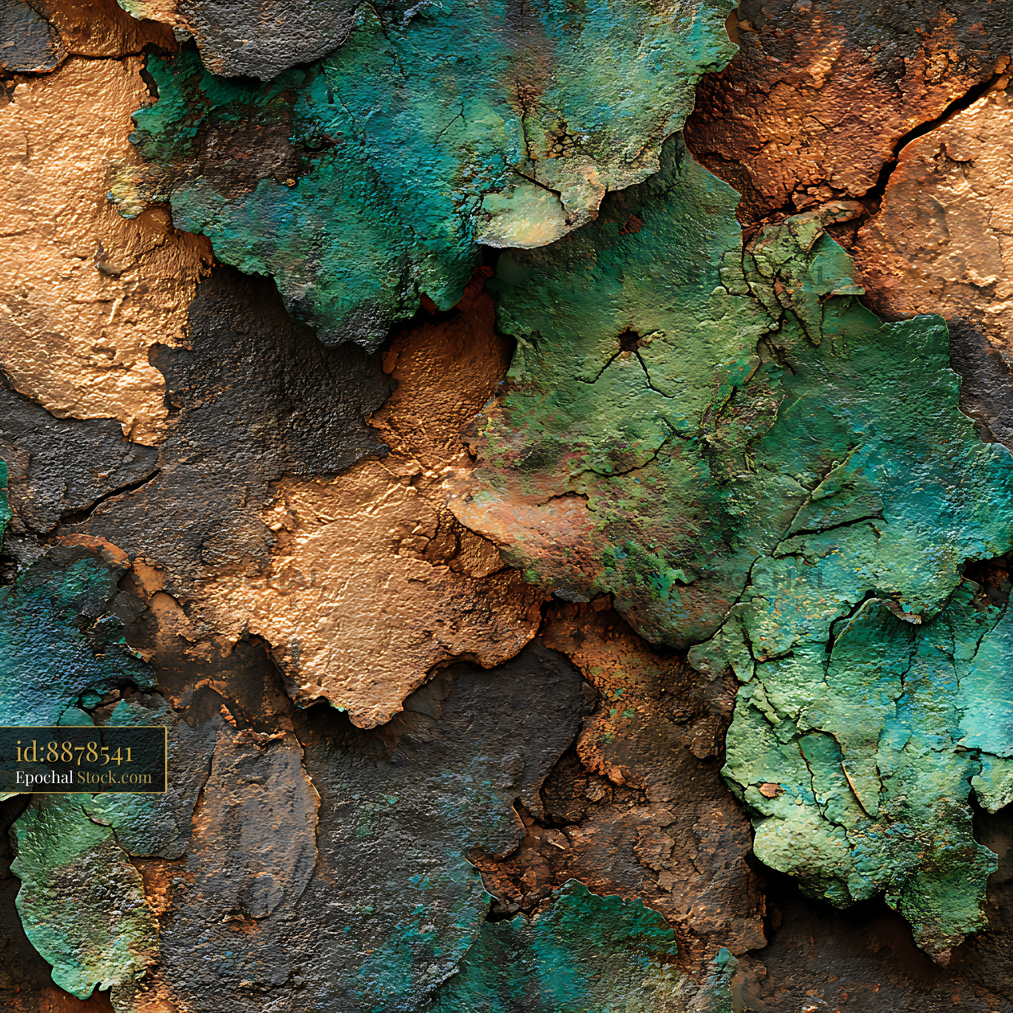 Peeling Verdigris and Gold Leaf Seamless Pattern - stock photo