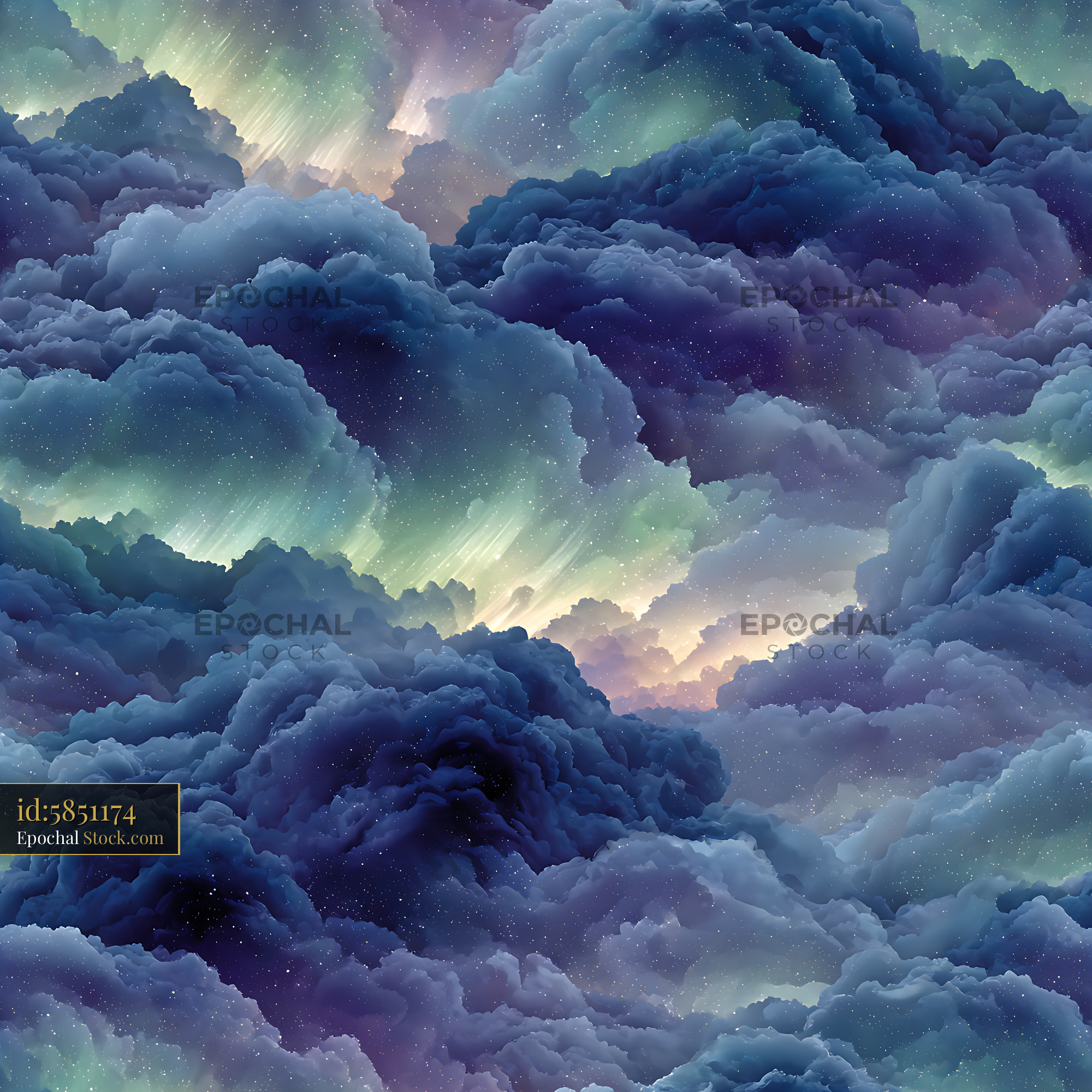 Celestial Starry Night Sky Aurora Seamless Pattern - stock photo