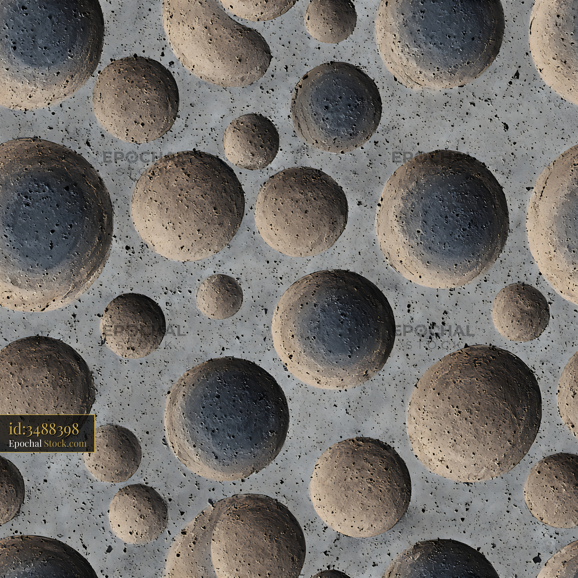 Abstract Brutalist Concrete Orbs Seamless Pattern - stock photo