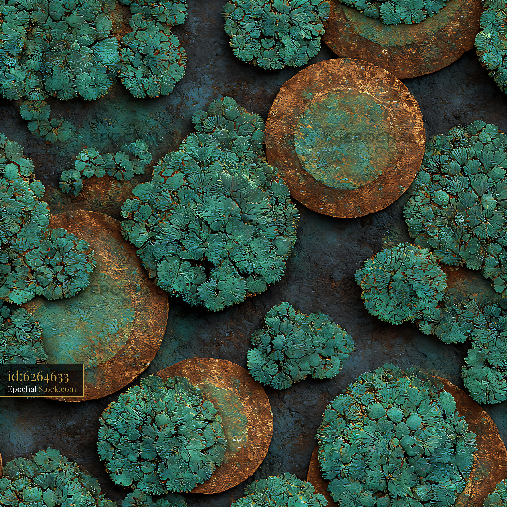 Verdigris Lichen and Rusted Metal Seamless Pattern - stock photo