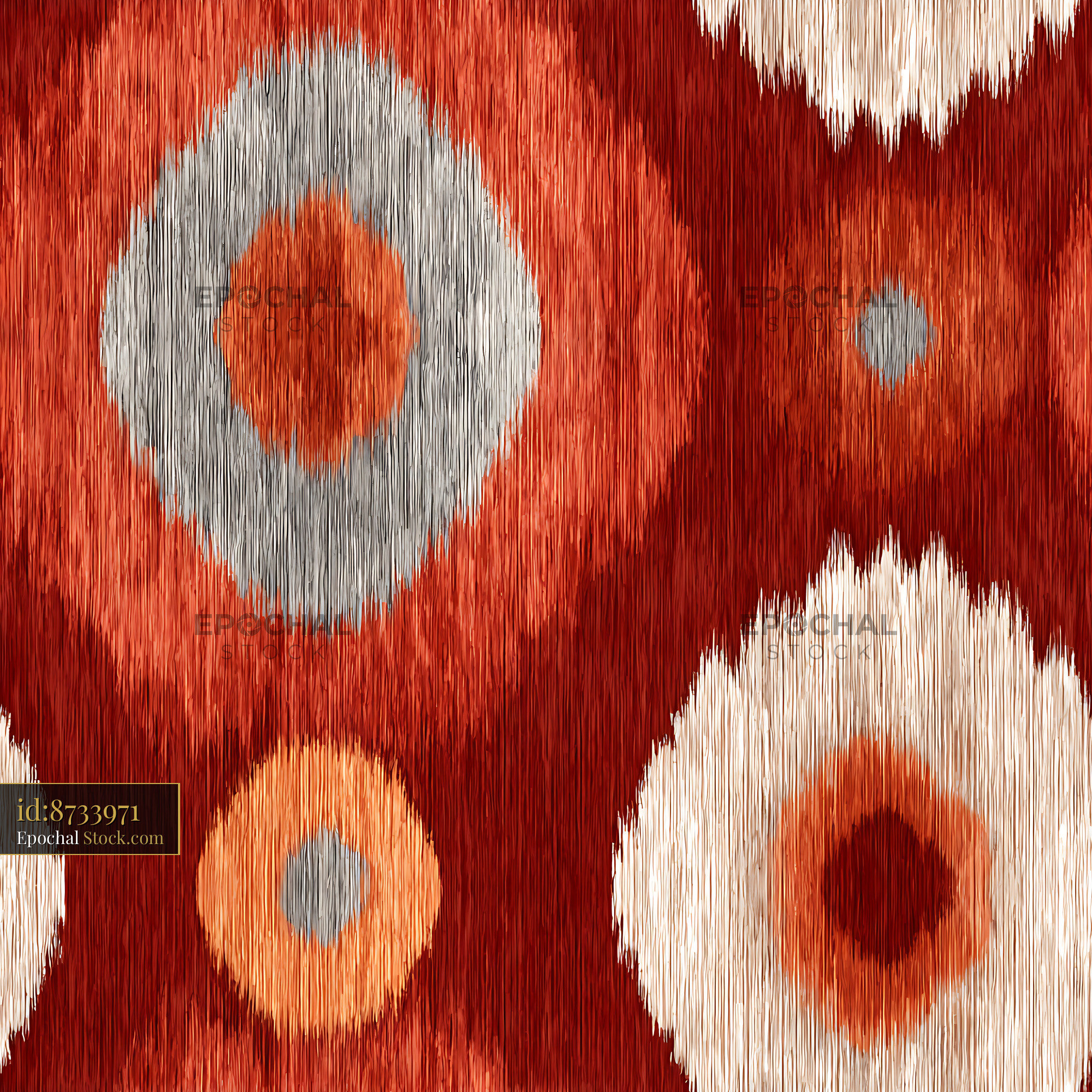 Rust Ikat Concentric Circles Seamless Pattern - stock photo