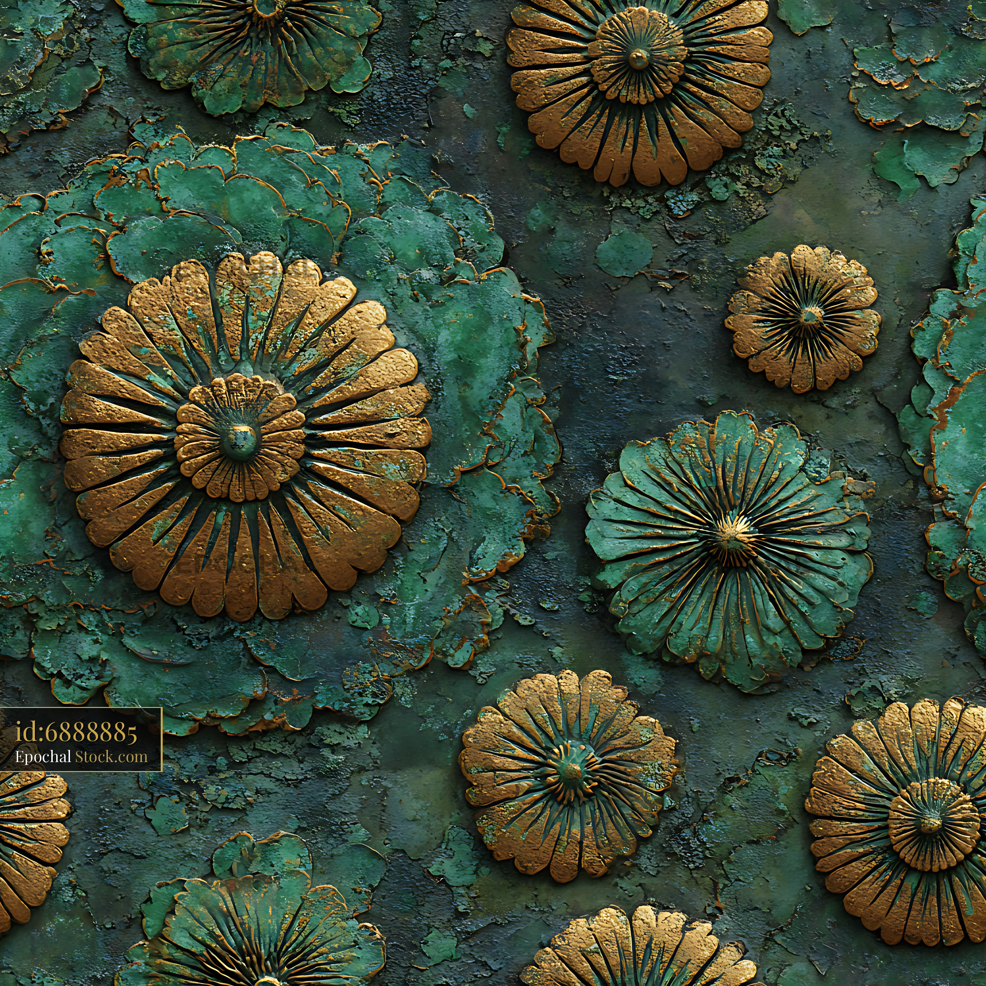 Antique Verdigris and Gold Floral Seamless Pattern - stock photo