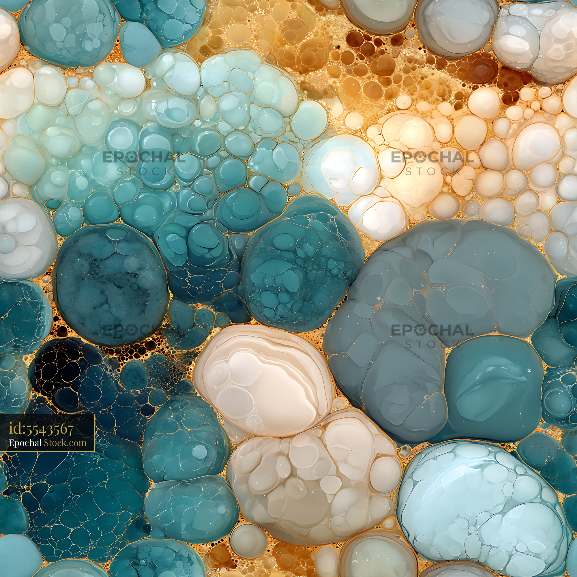 Teal and Gold Organic Bubble Seamless Pattern - stock photo