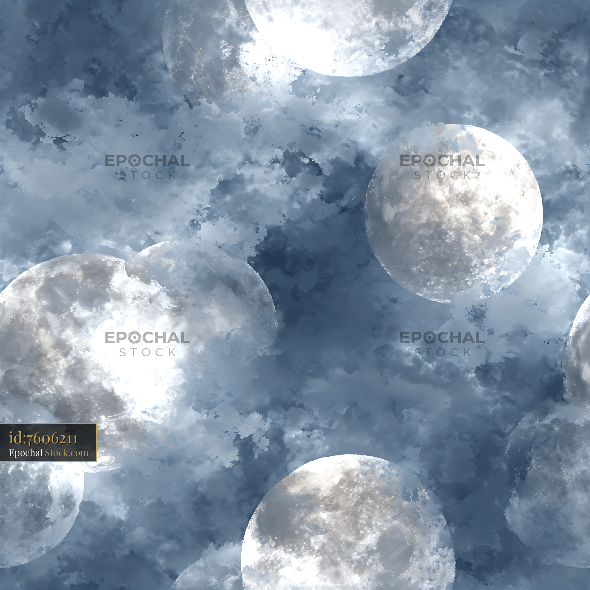 Moody Celestial Moons and Clouds Seamless Pattern - stock photo