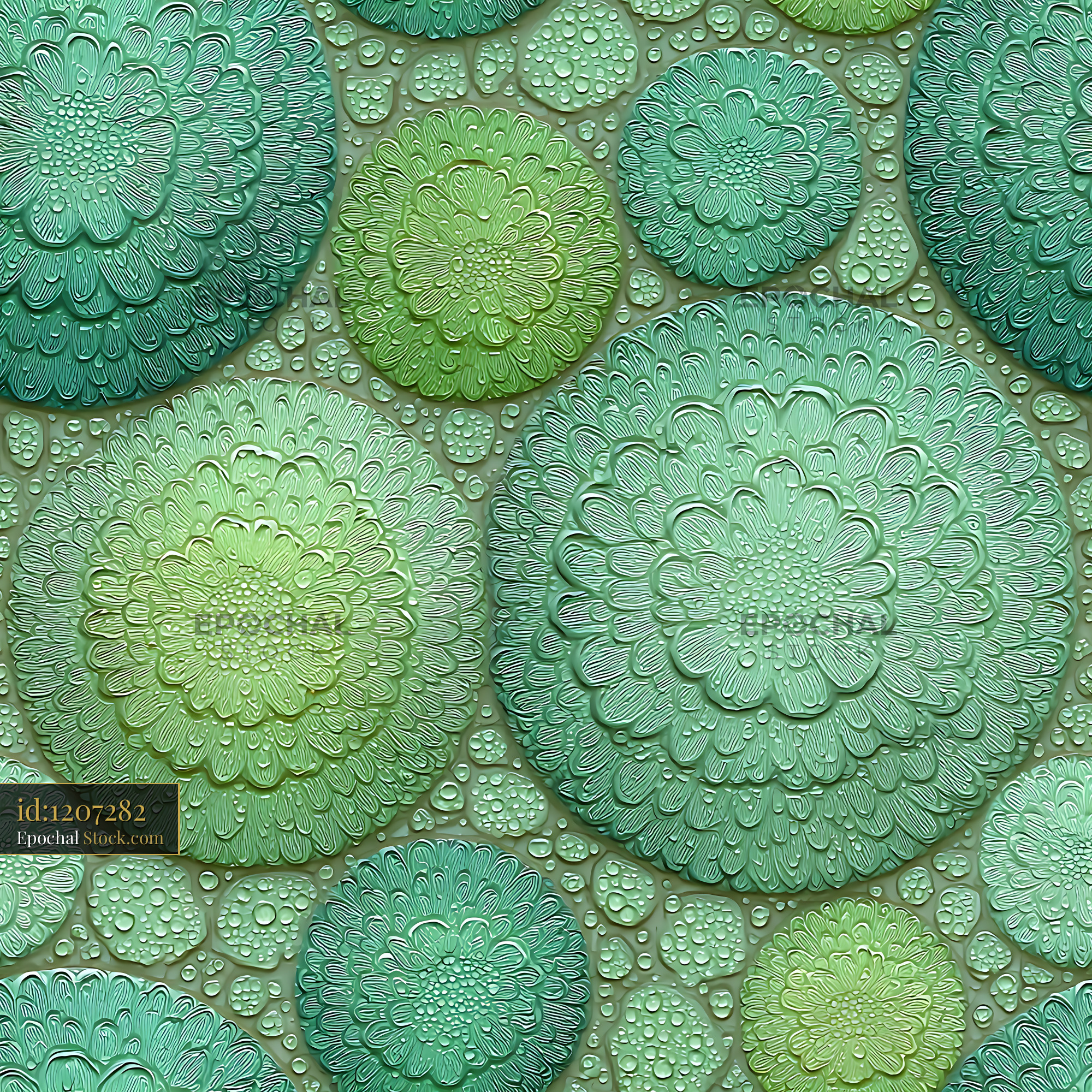 Textured Green Floral Mandala Seamless Pattern - stock photo