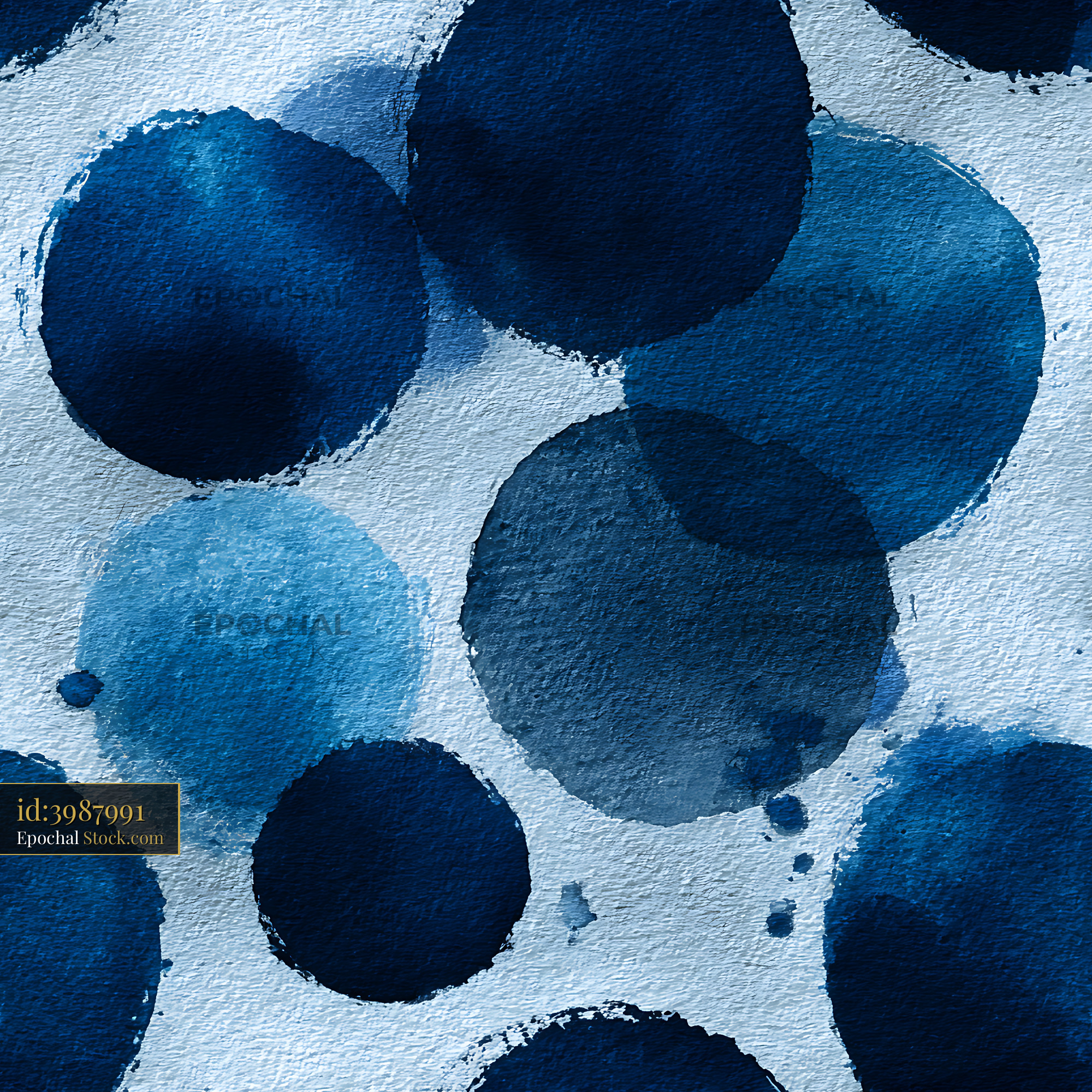 Indigo Blue Watercolor Circles Seamless Pattern - stock photo