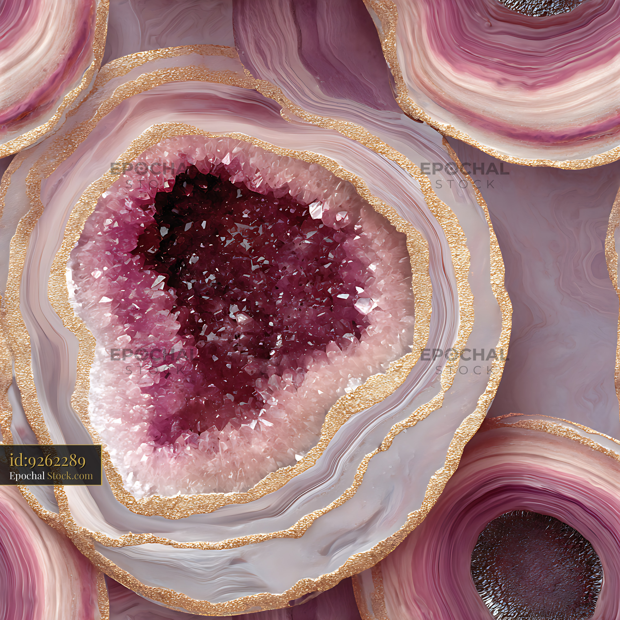 Pink Amethyst Agate and Gold Foil Seamless Pattern - stock photo