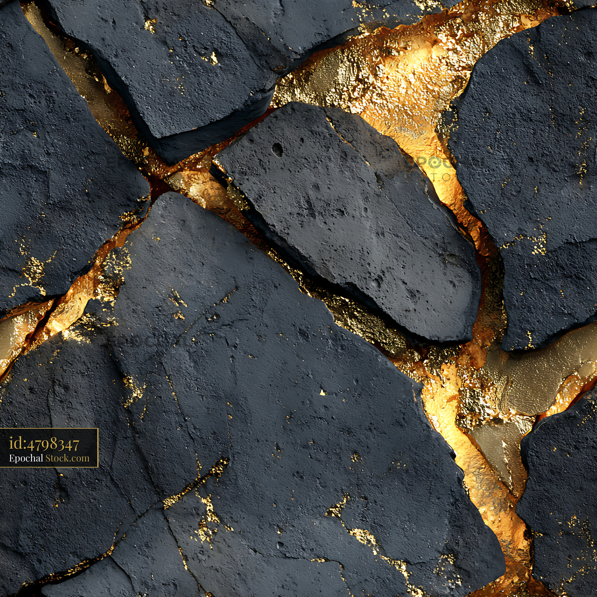 Charcoal Slate and Gold Kintsugi Seamless Pattern - stock photo