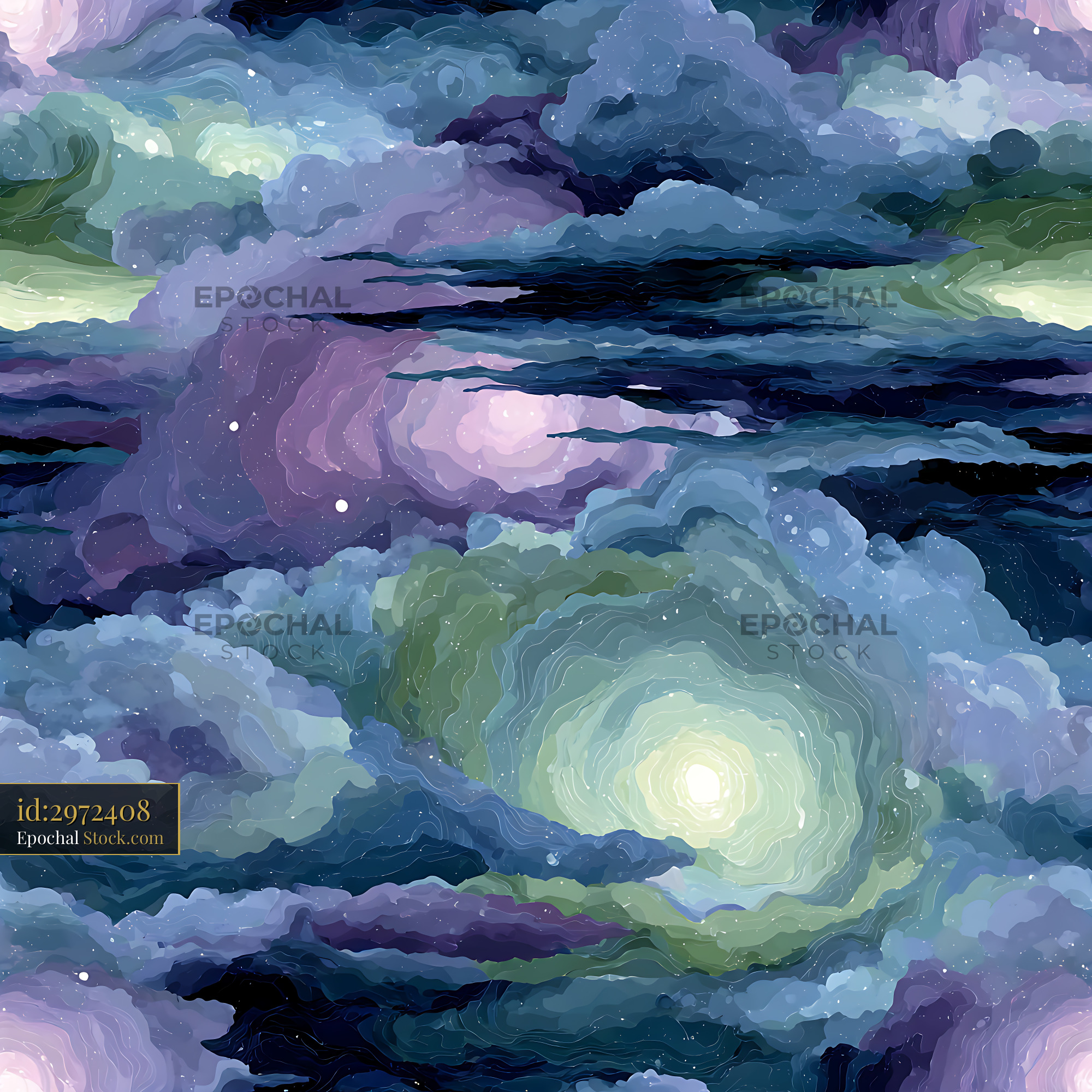 Dreamy Painterly Cosmic Clouds Seamless Pattern - stock photo