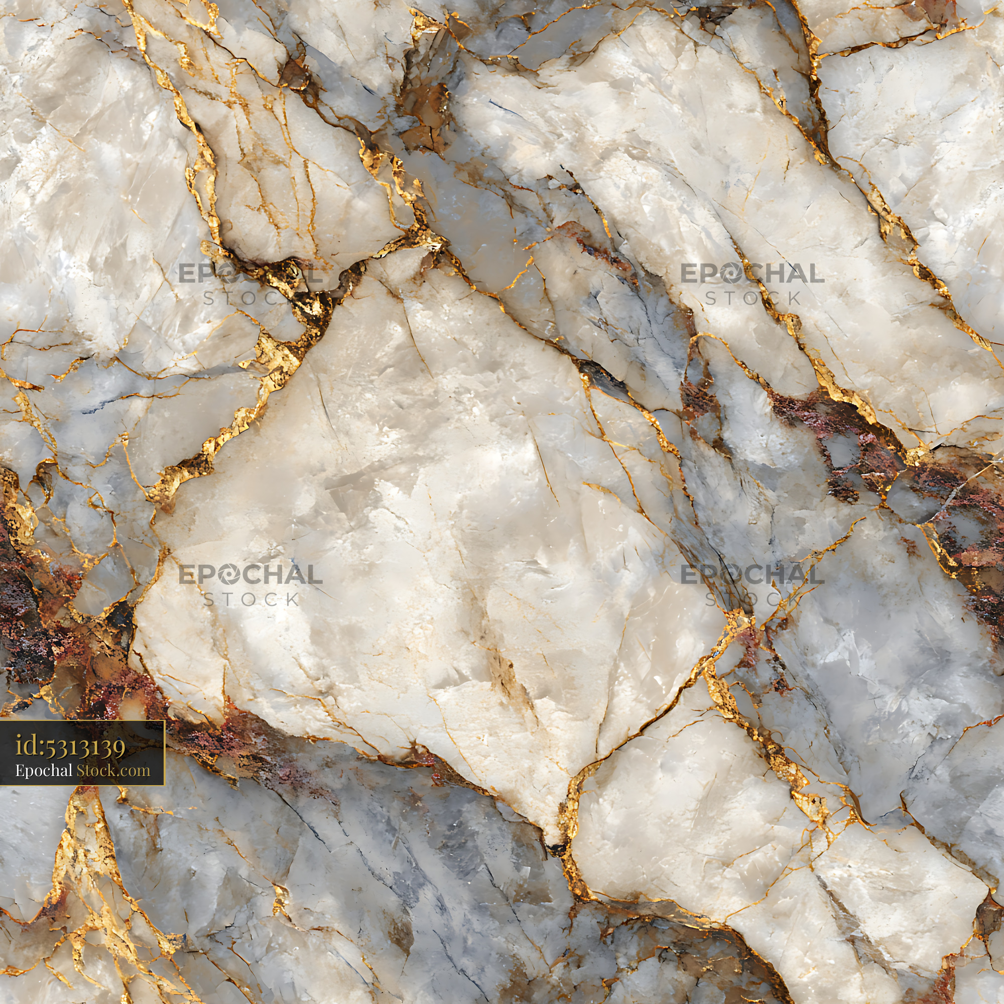 White Marble and Gold Vein Luxury Seamless Pattern - stock photo