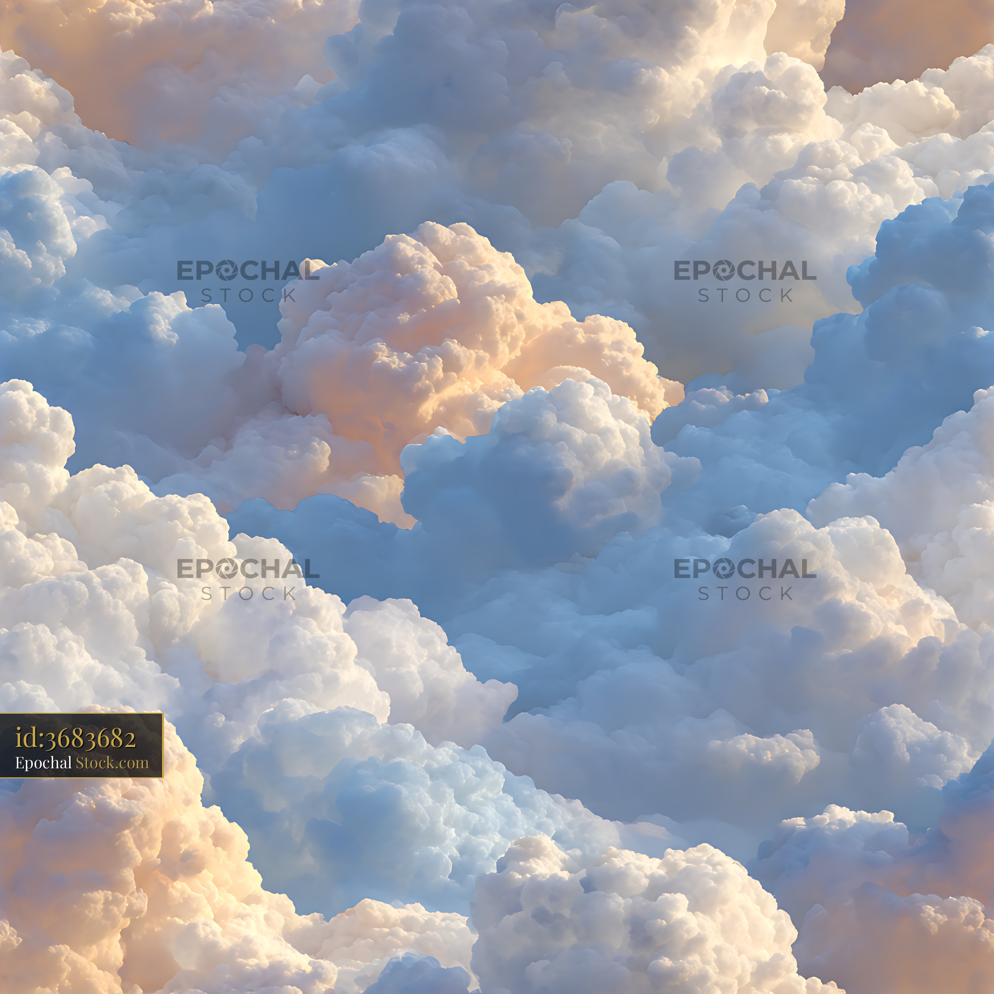 Serene Sunset Sky Fluffy Clouds Seamless Pattern - stock photo