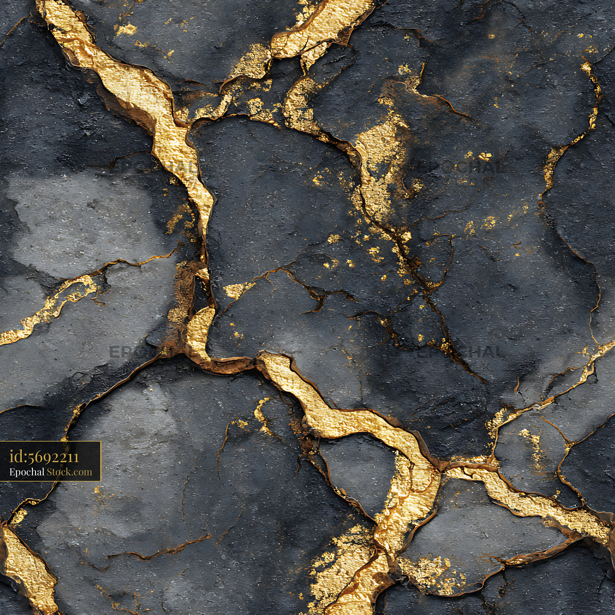 Gold Veined Charcoal Slate Rock Seamless Pattern - stock photo