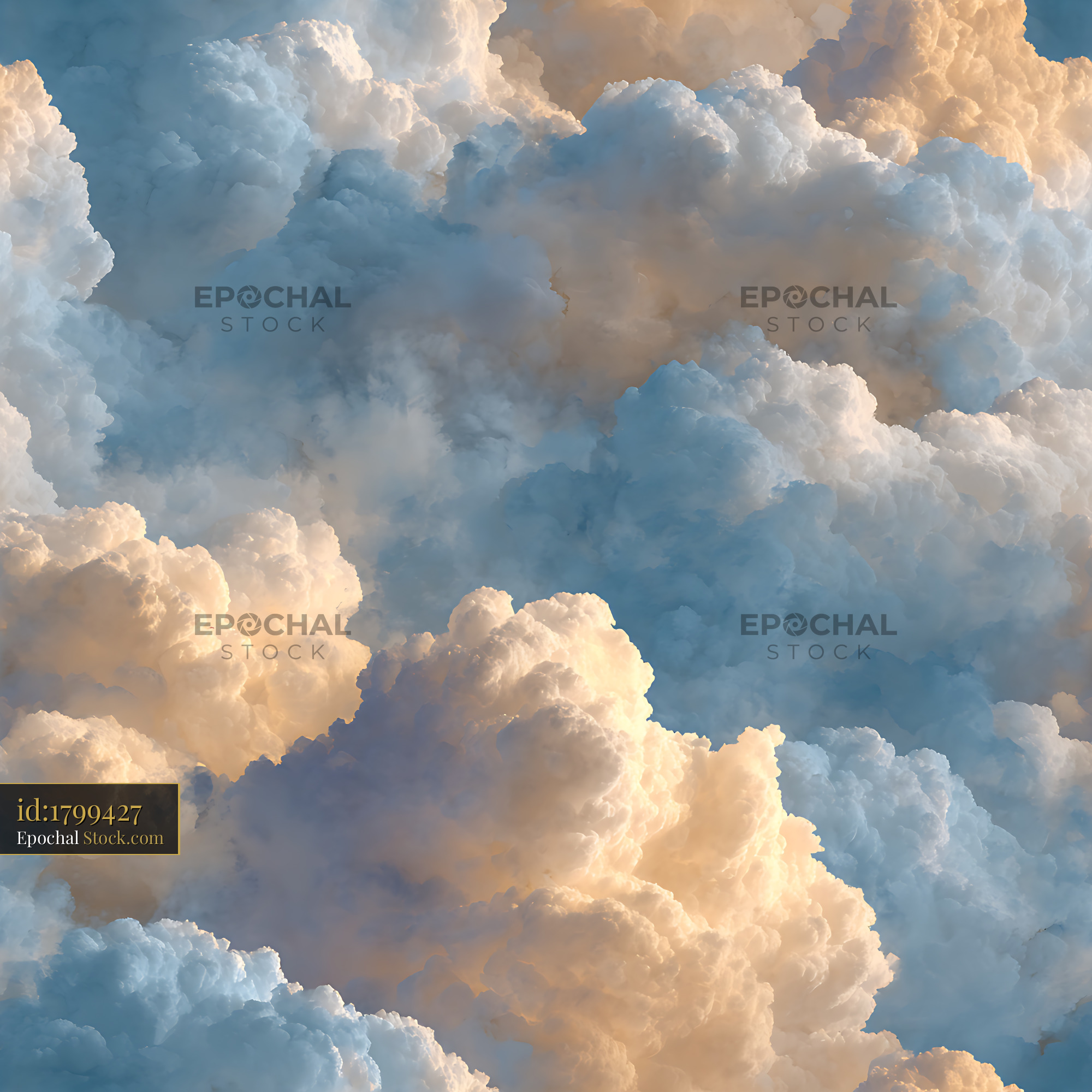 Dreamy Peach and Blue Sky Clouds Seamless Pattern - stock photo