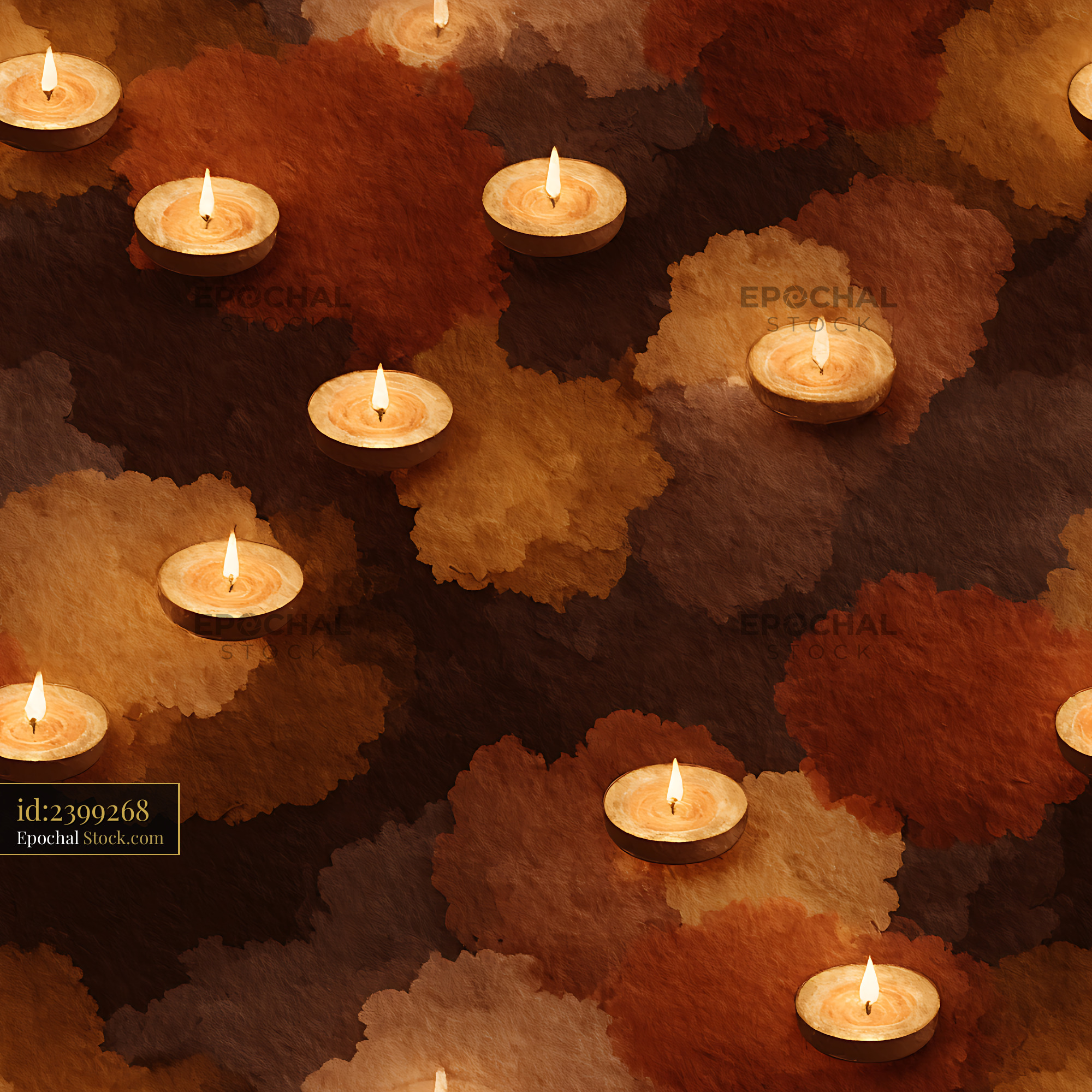 Warm Glowing Tea Light Candles Seamless Pattern - stock photo