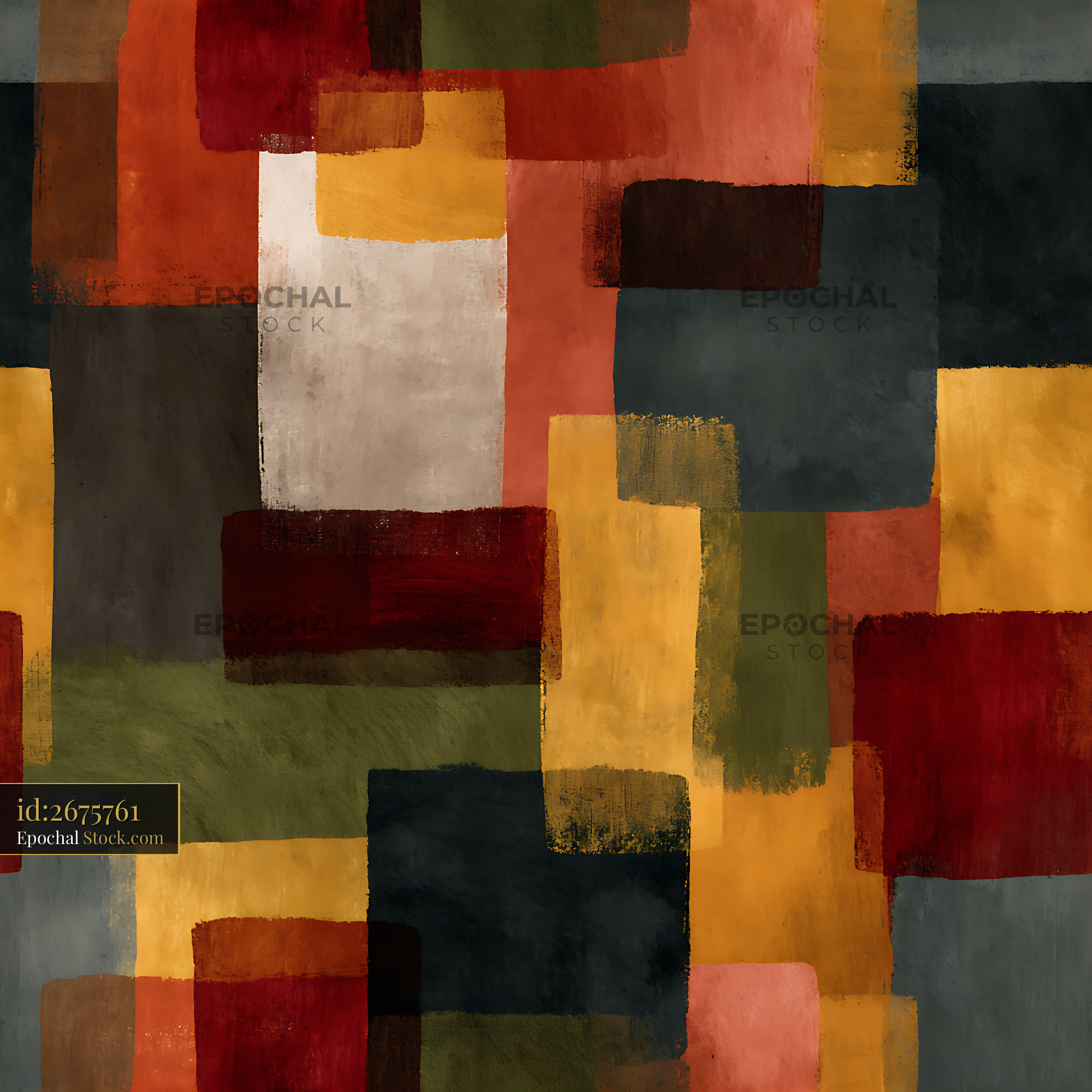 Muted Earth Tone Geometric Blocks Seamless Pattern - stock photo