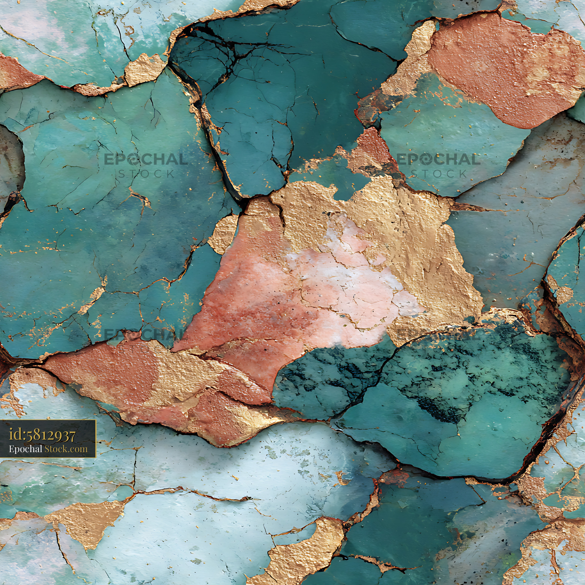 Gold Veined Teal and Clay Mineral Seamless Pattern - stock photo