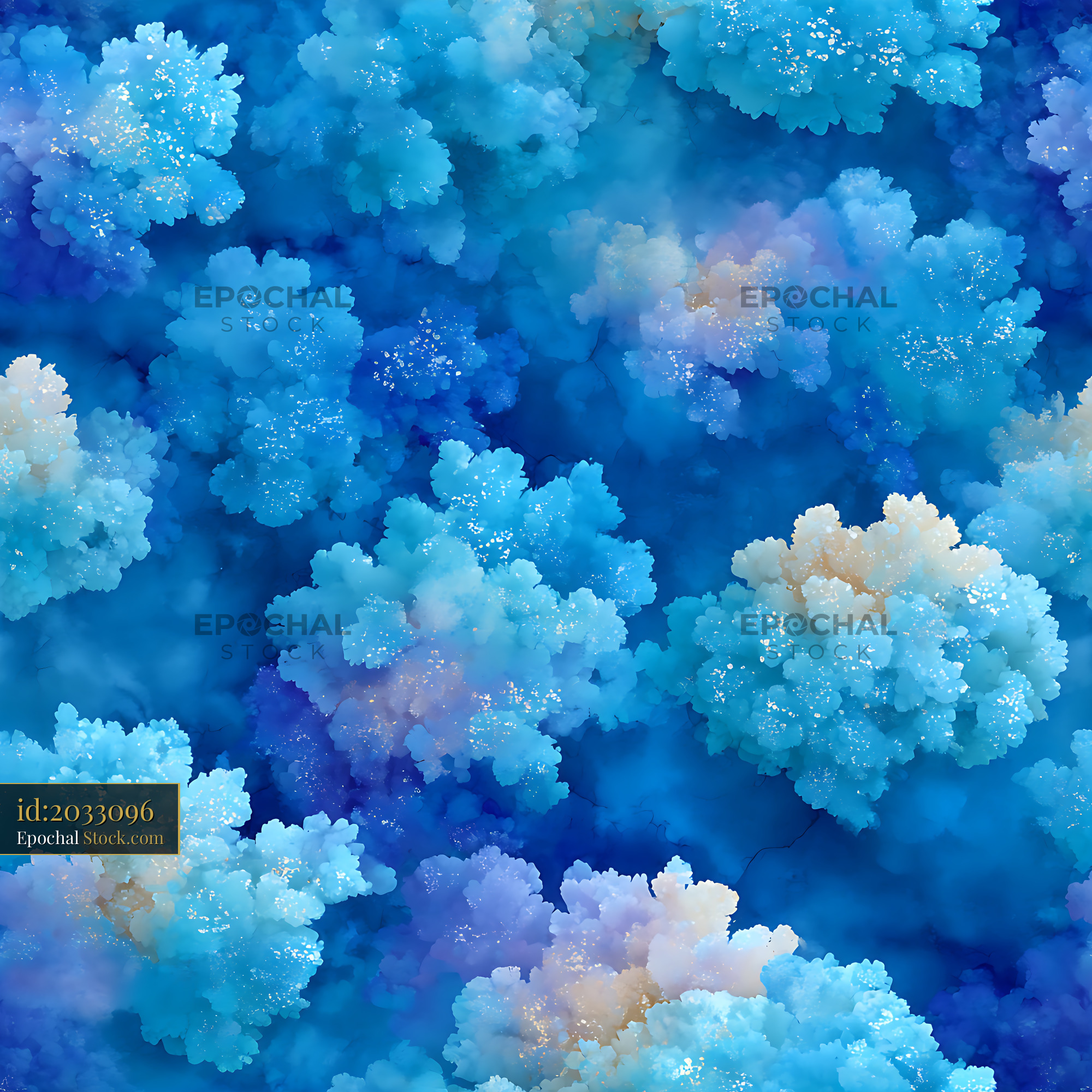 Celestial Blue Watercolor Clouds Seamless Pattern - stock photo
