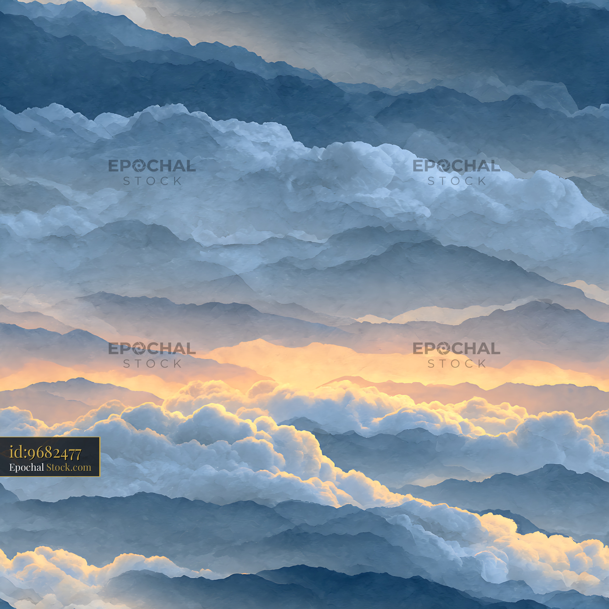 Atmospheric Blue Mountain Sunset Seamless Pattern - stock photo