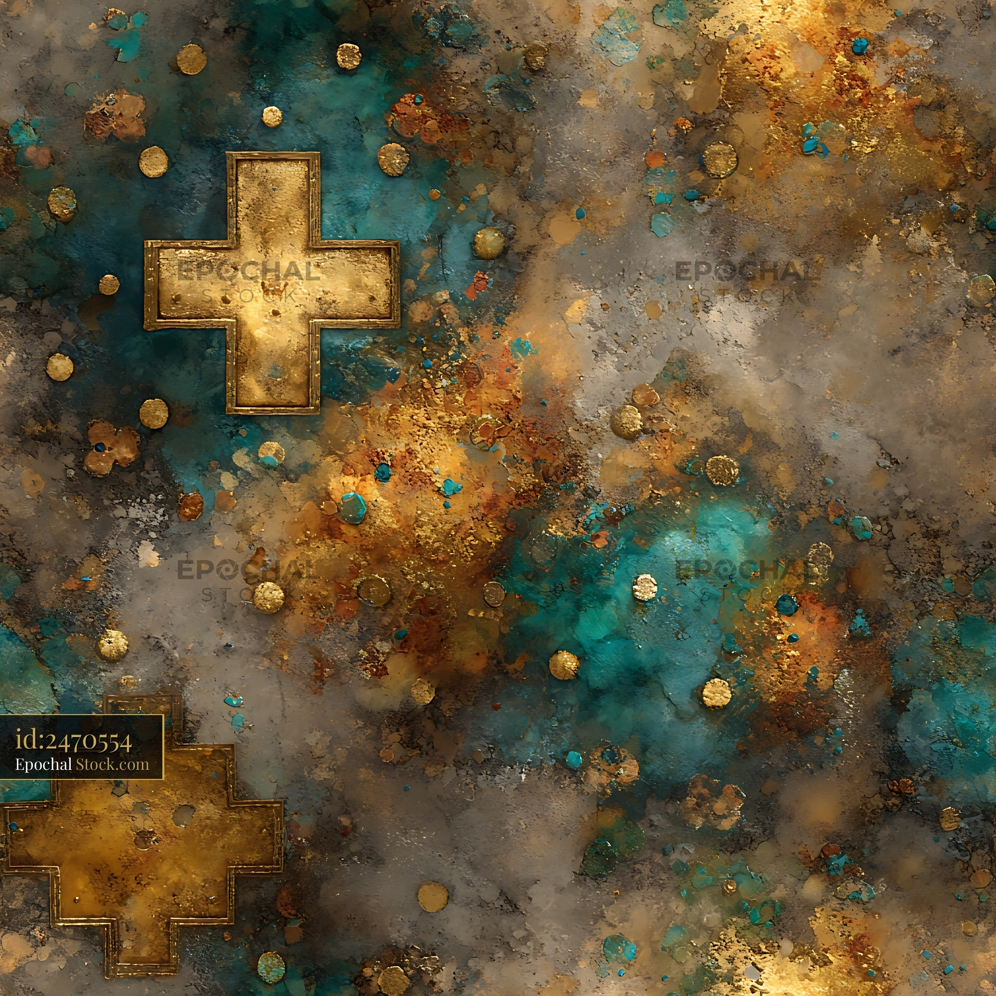 Rustic Golden Crosses Industrial Seamless Pattern - stock photo