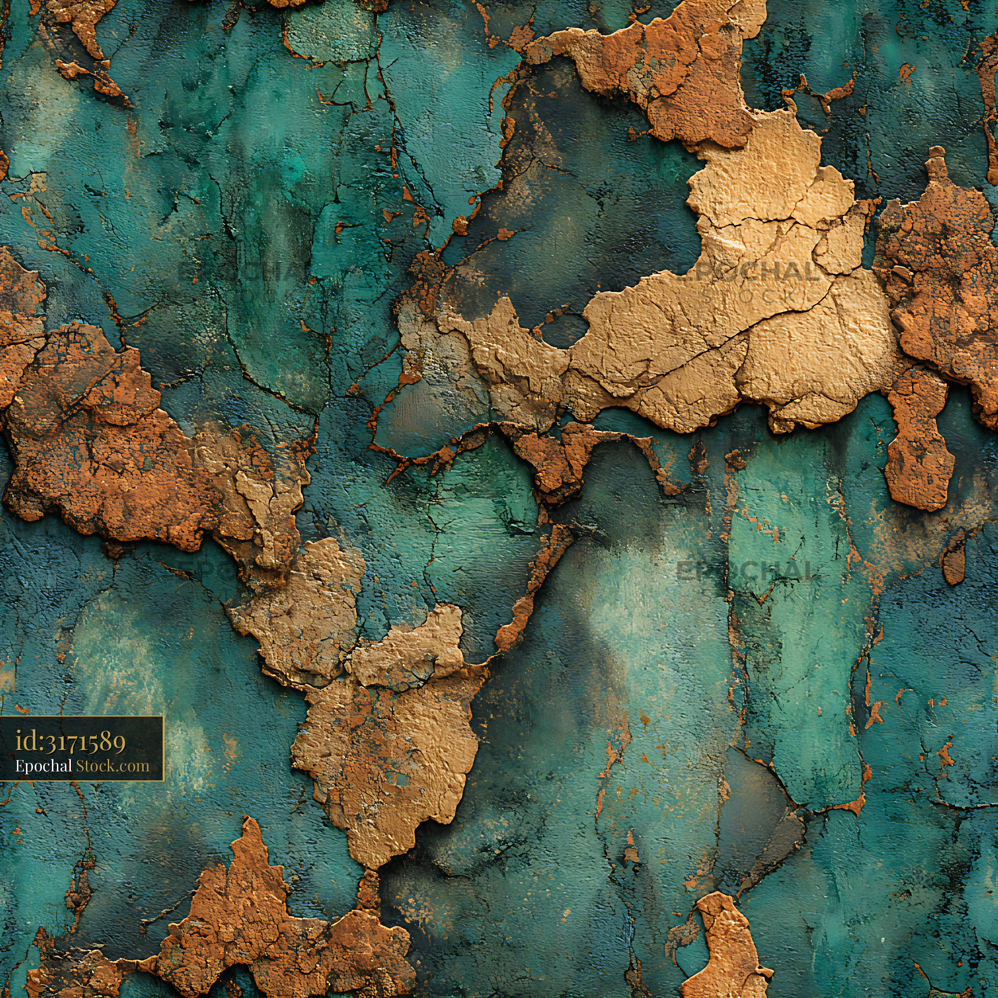 Distressed Rust and Teal Peeling Seamless Pattern - stock photo