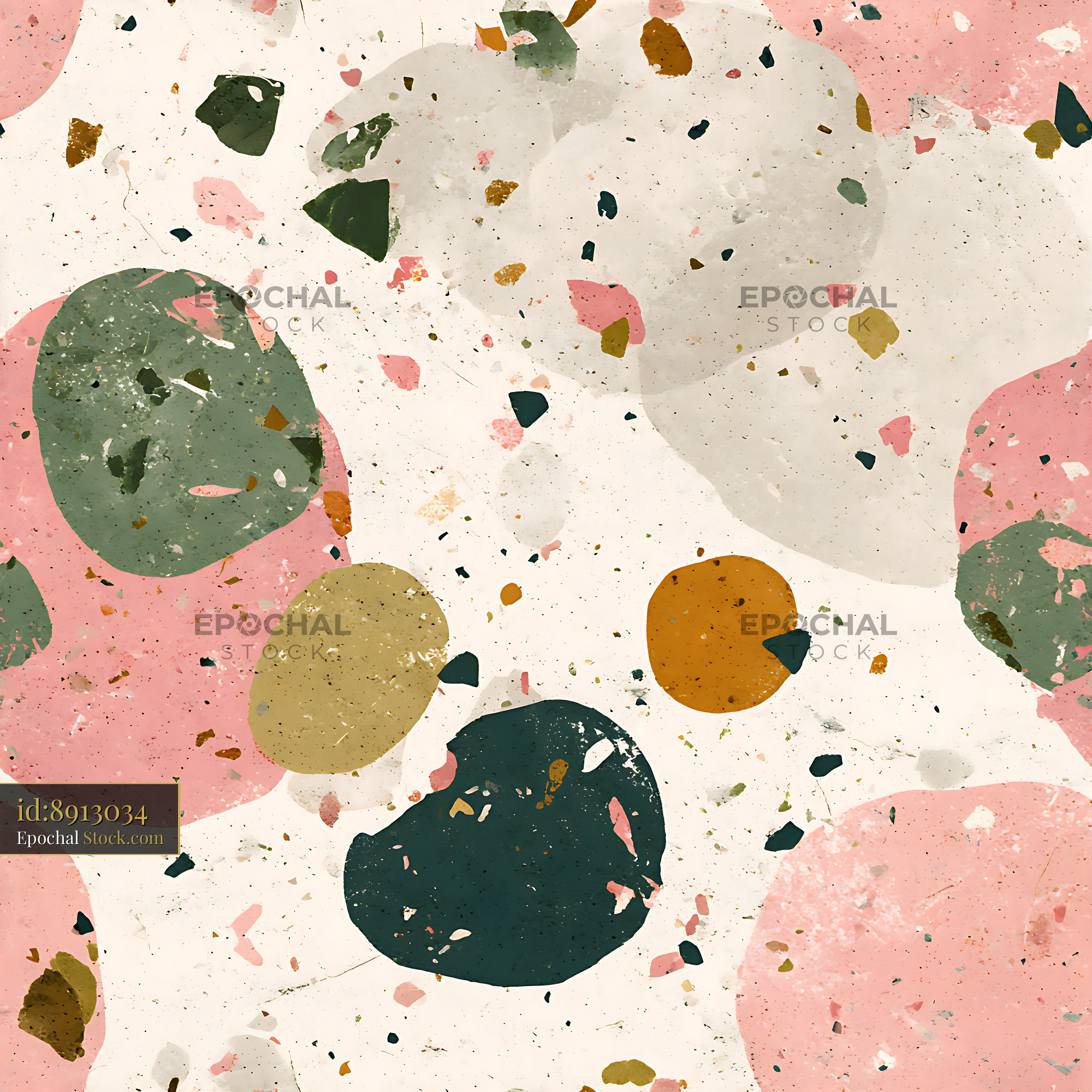 Organic Earthy Terrazzo Shapes Seamless Pattern - stock photo