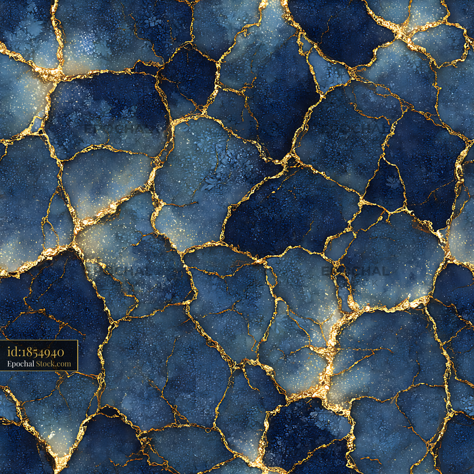 Moody Blue and Gold Kintsugi Seamless Pattern - stock photo