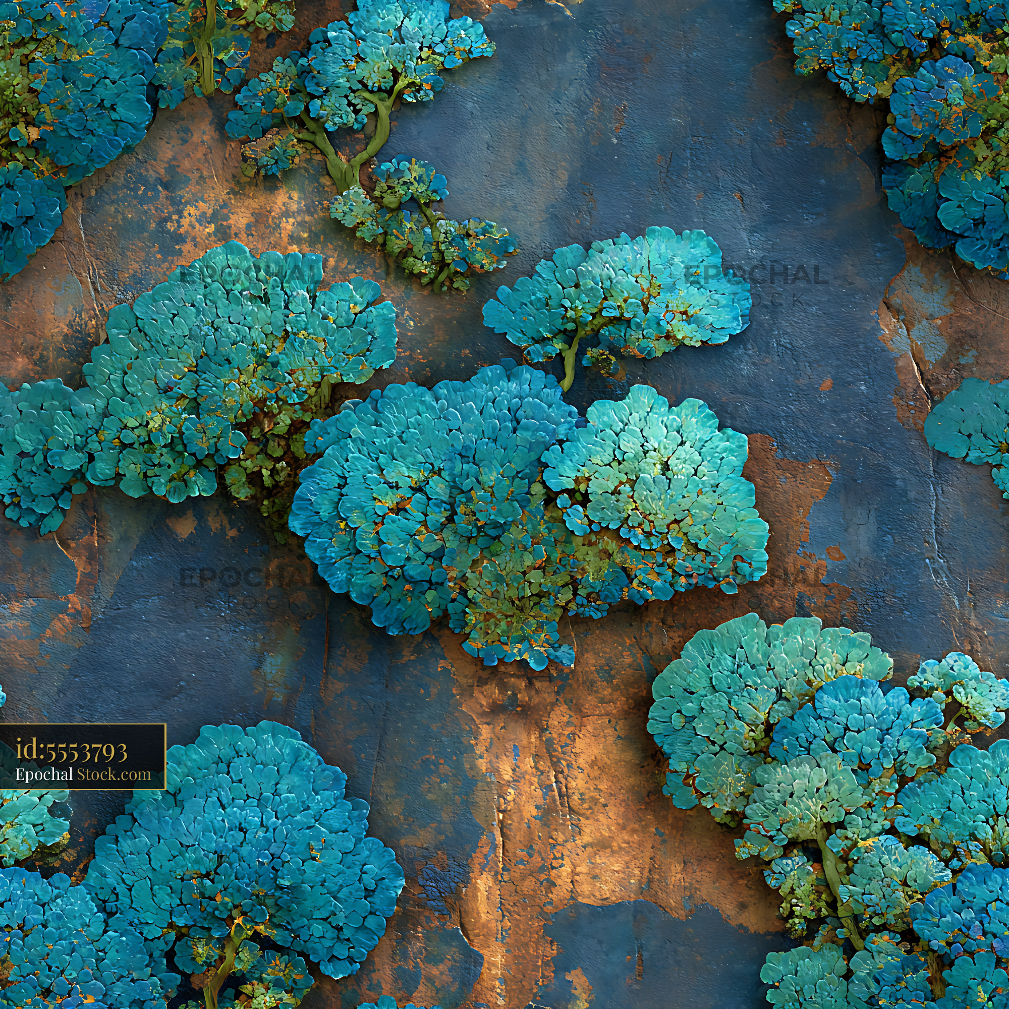 Blue Lichen on Oxidized Stone Seamless Pattern - stock photo