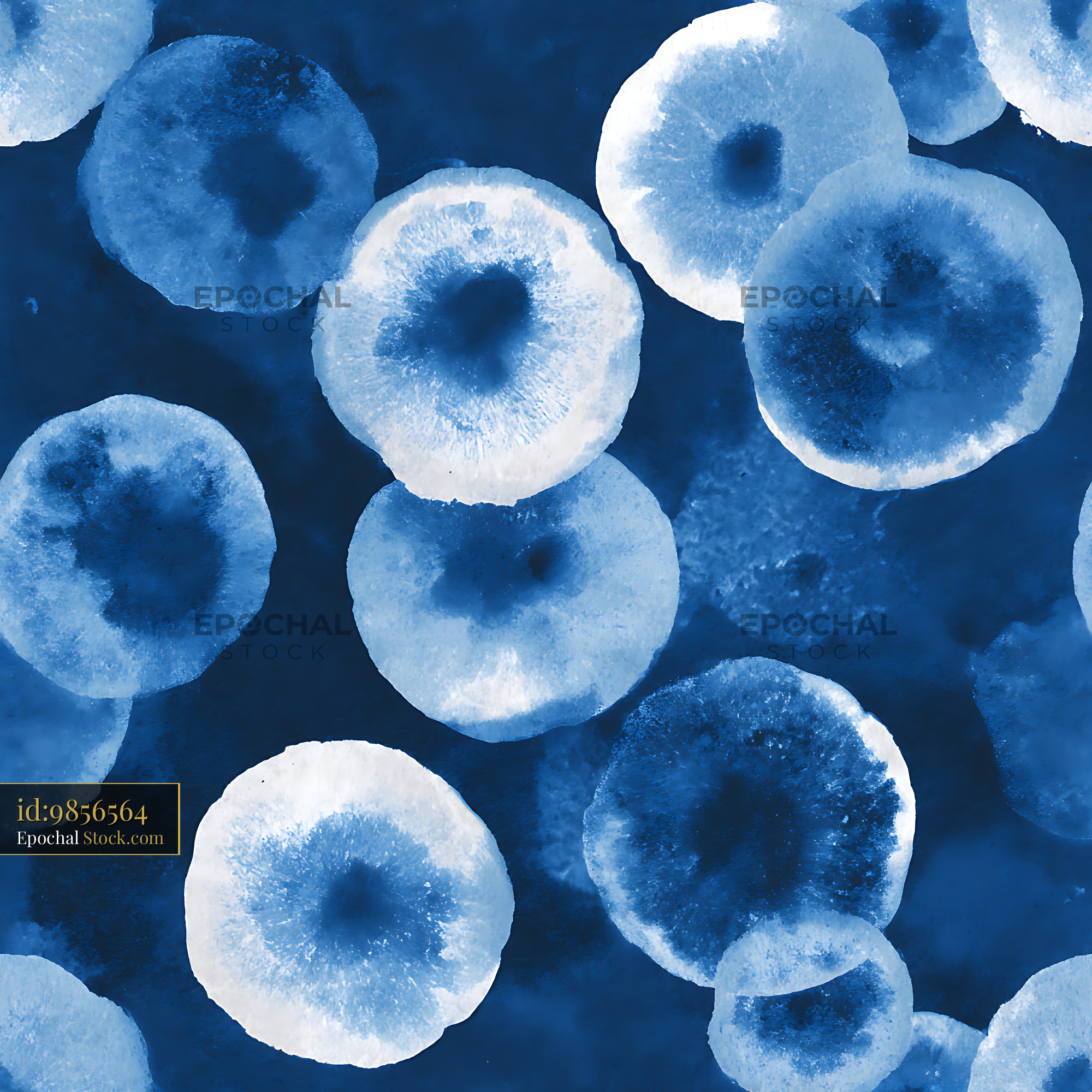 Indigo Watercolor Abstract Circles Seamless Patter - stock photo