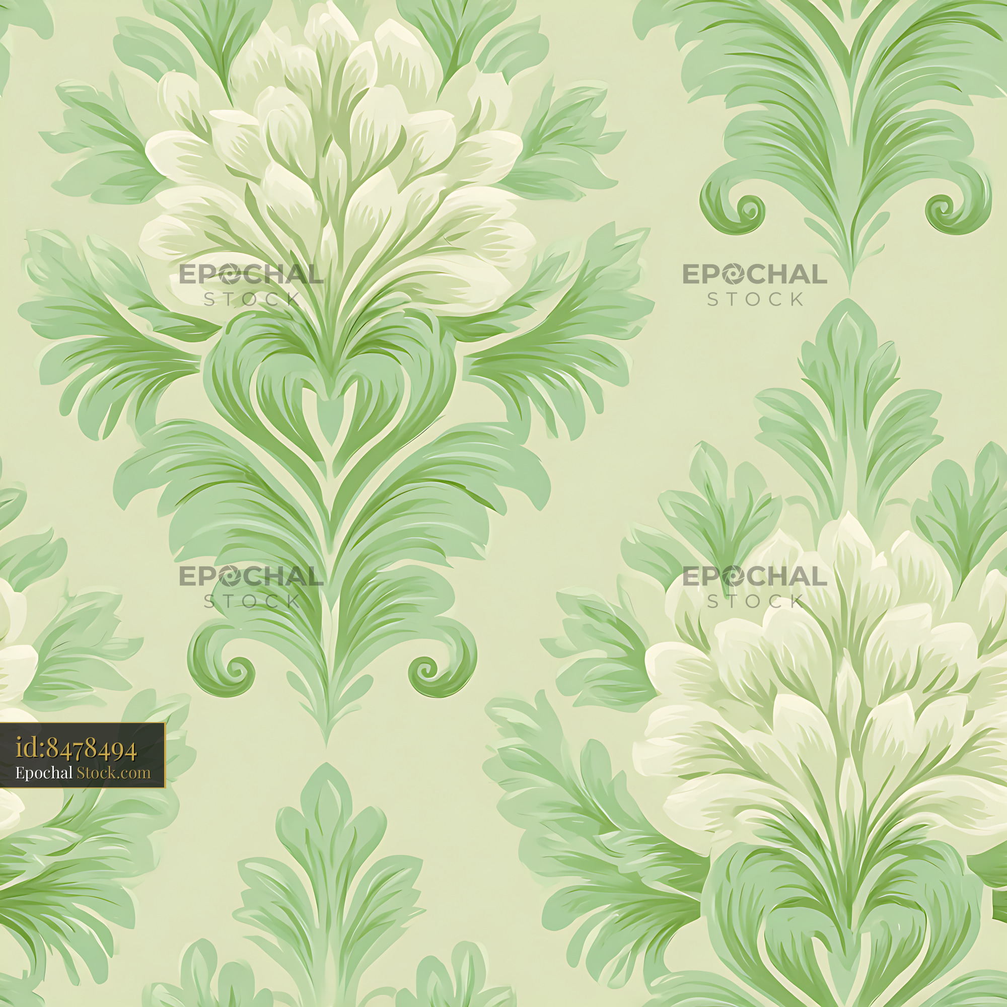 Sage and Cream Classic Damask Seamless Pattern - stock photo