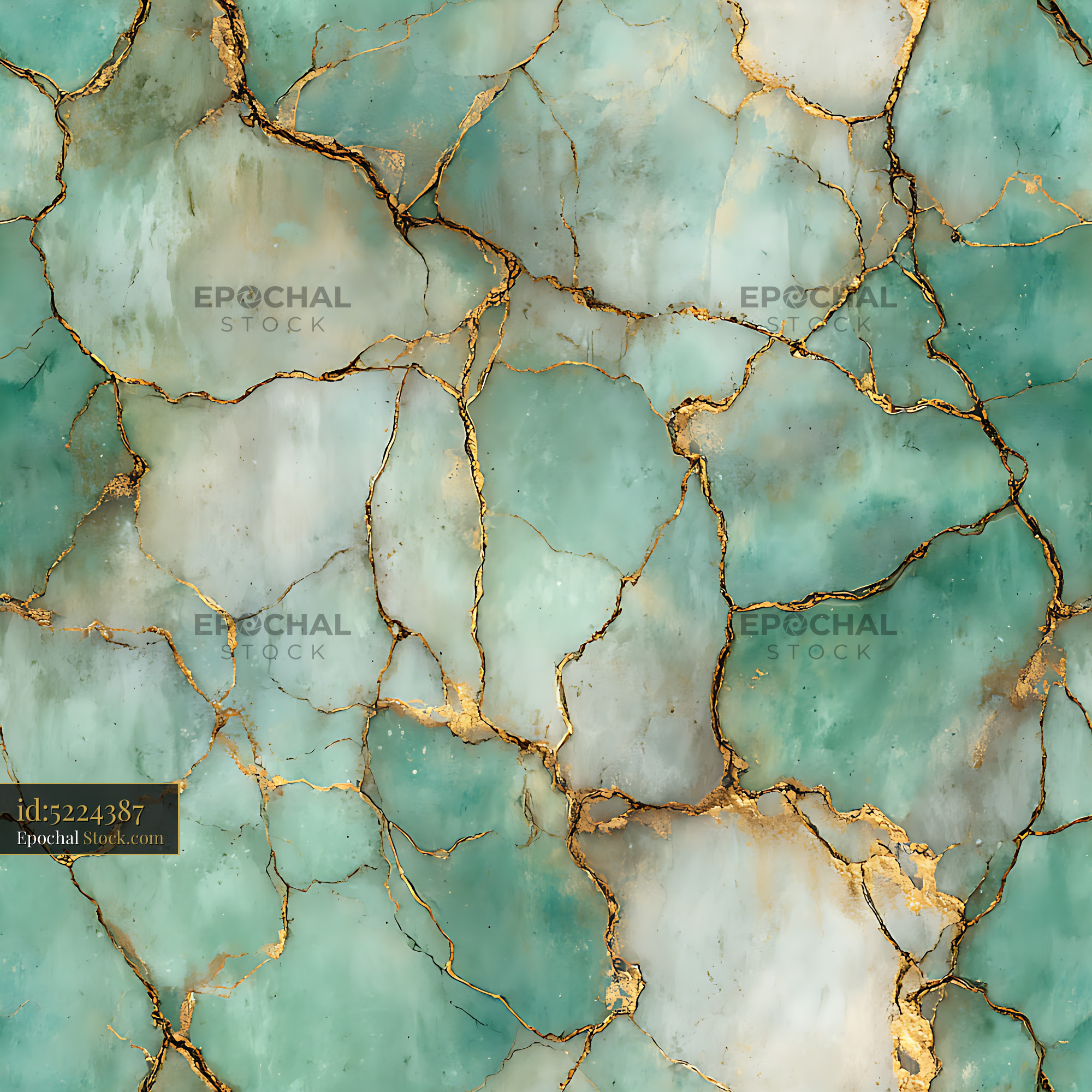 Mint Green Marble and Gold Kintsugi Seamless Patte - stock photo