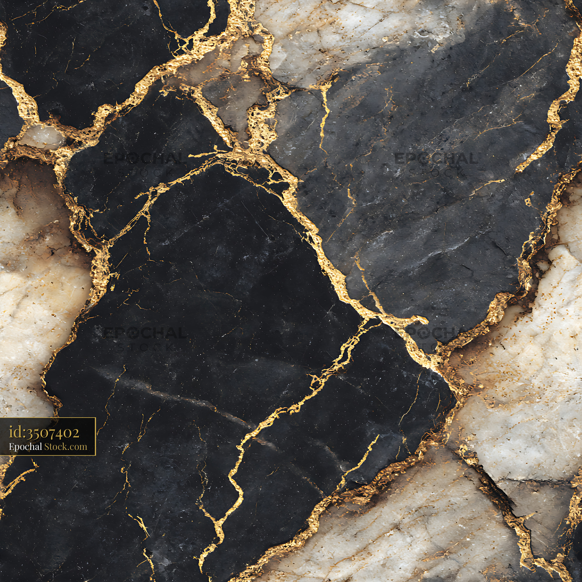 Black Onyx Marble Gold Kintsugi Seamless Pattern - stock photo