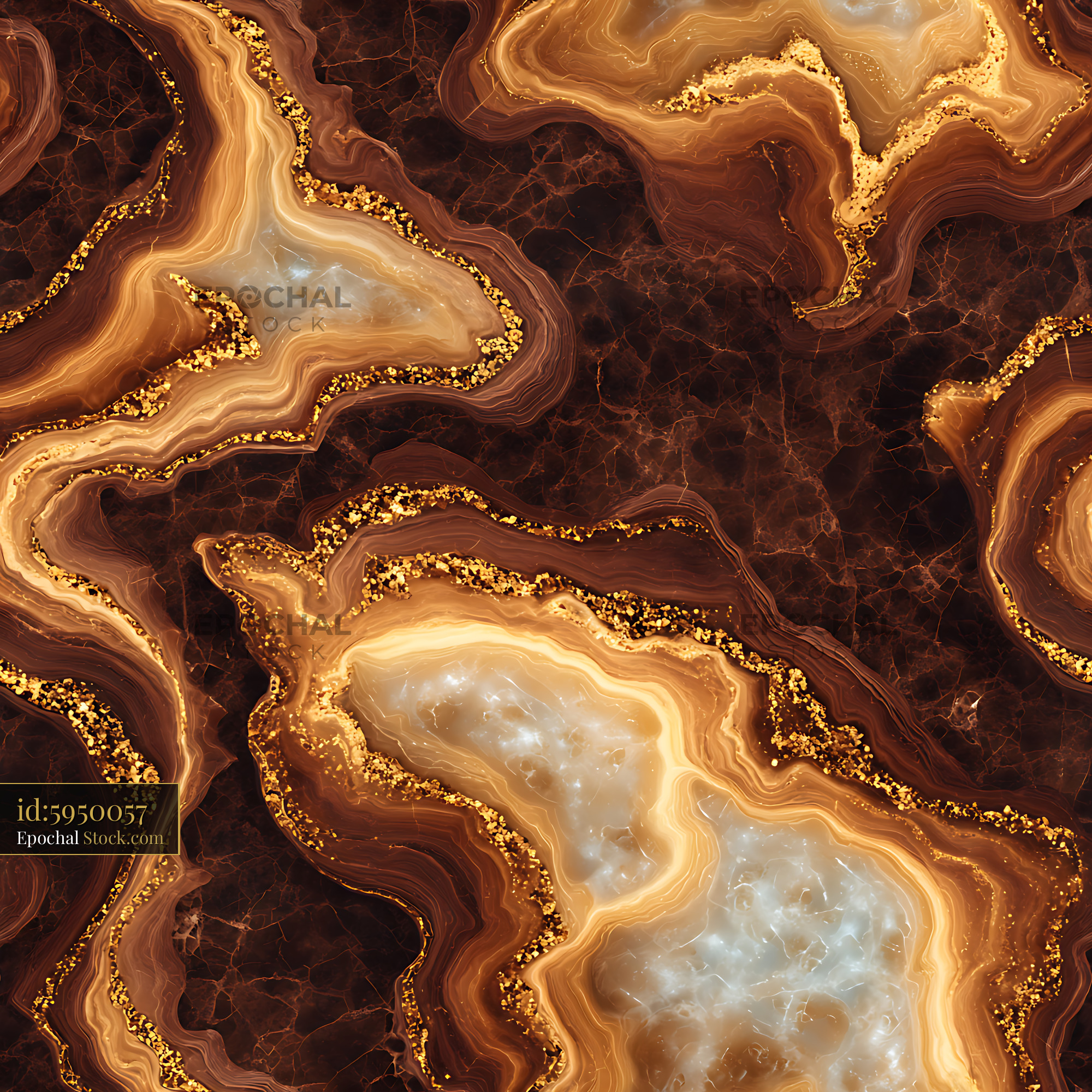 Luxury Gold and Brown Agate Geode Seamless Pattern - stock photo