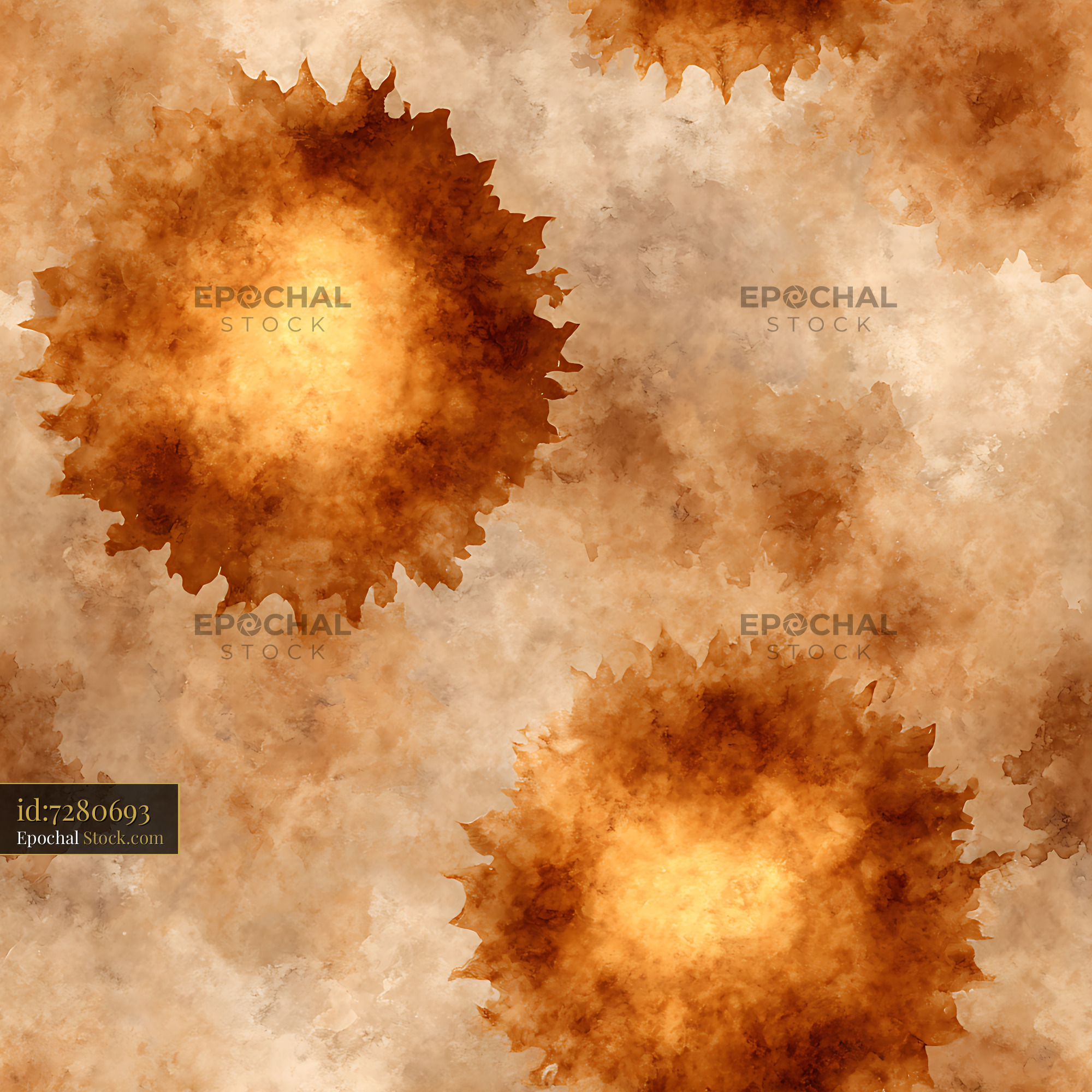 Amber Watercolor Sunburst Organic Seamless Pattern - stock photo