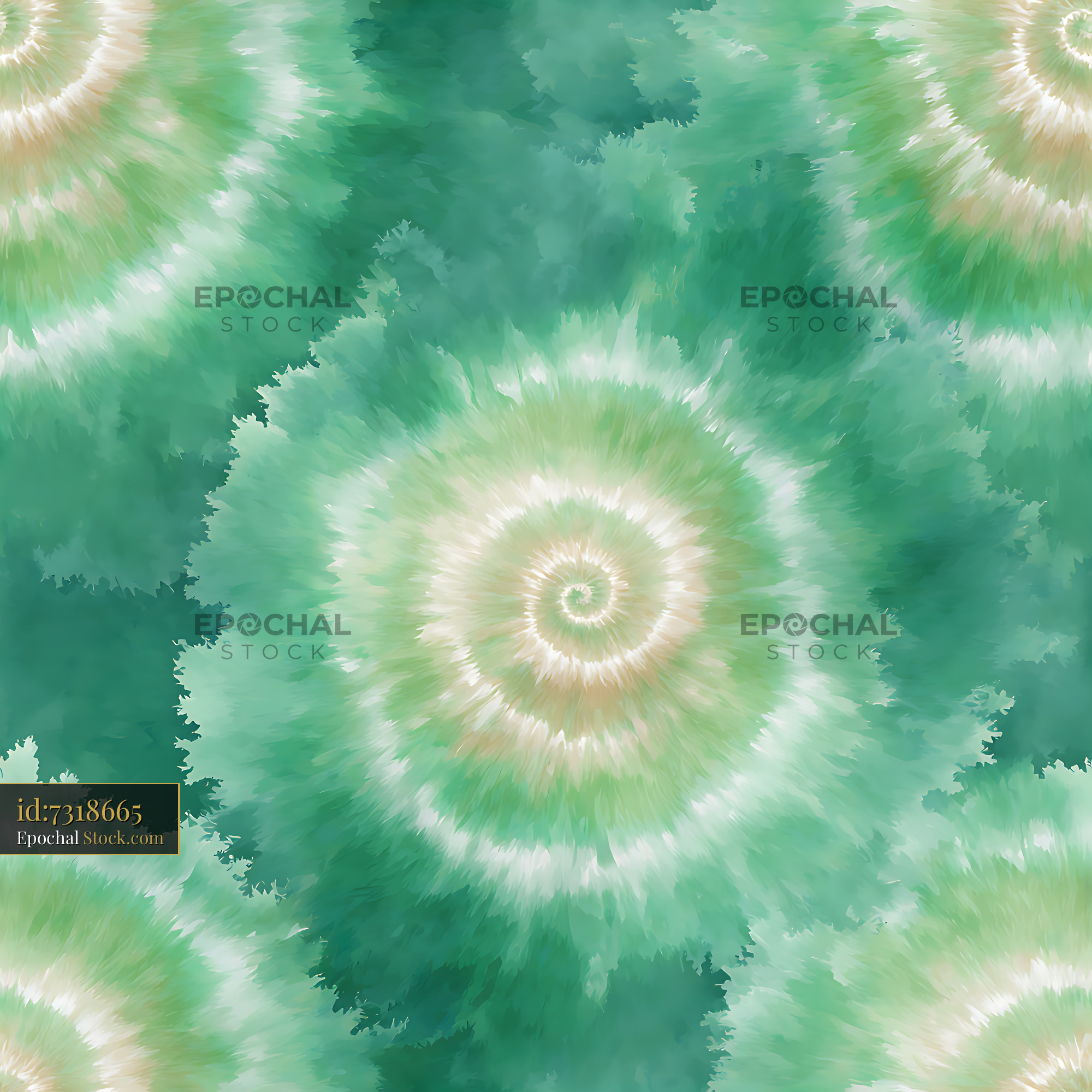 Teal and Sage Green Tie Dye Spiral Seamless Patter - stock photo