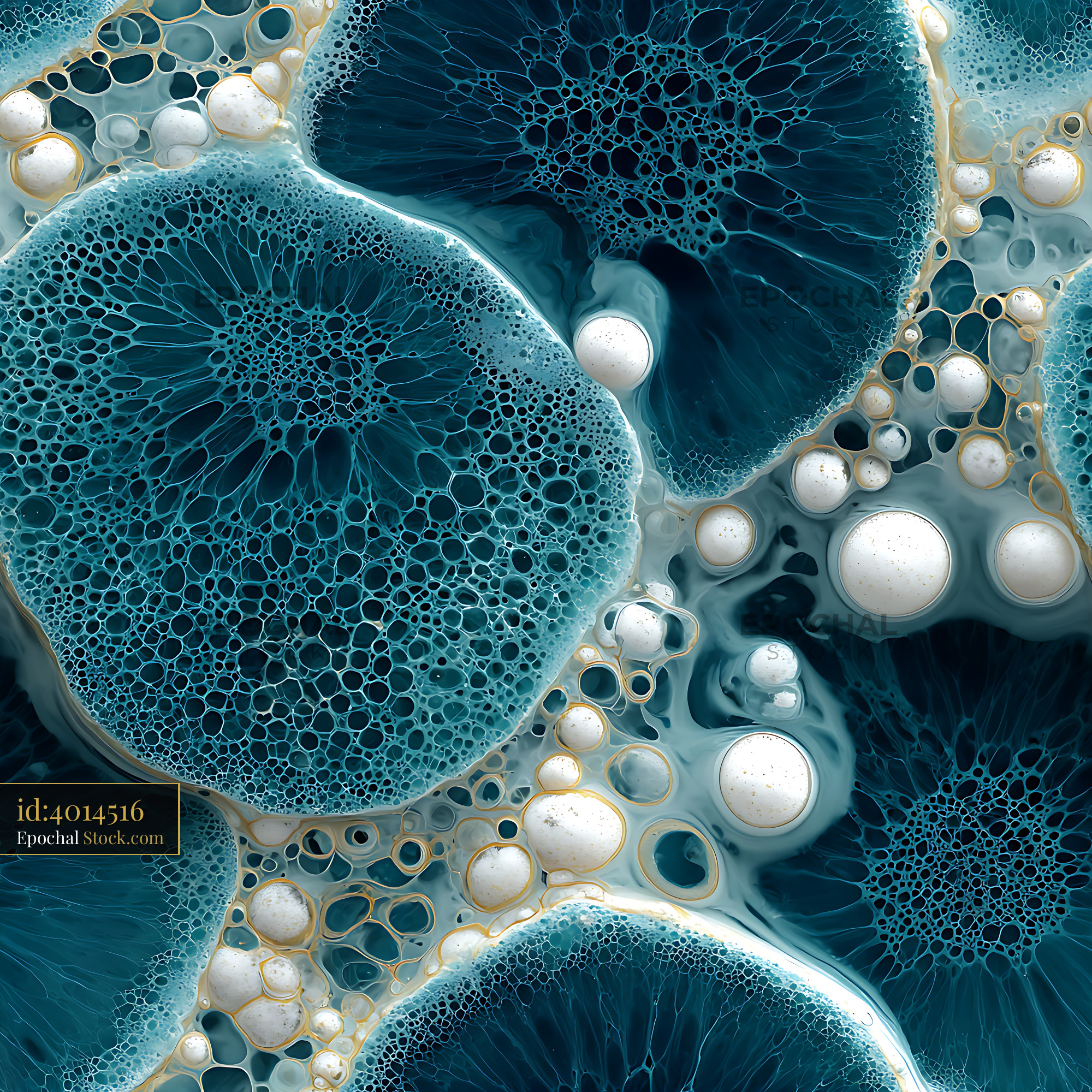 Teal Abstract Fluid Macro Cells Seamless Pattern - stock photo