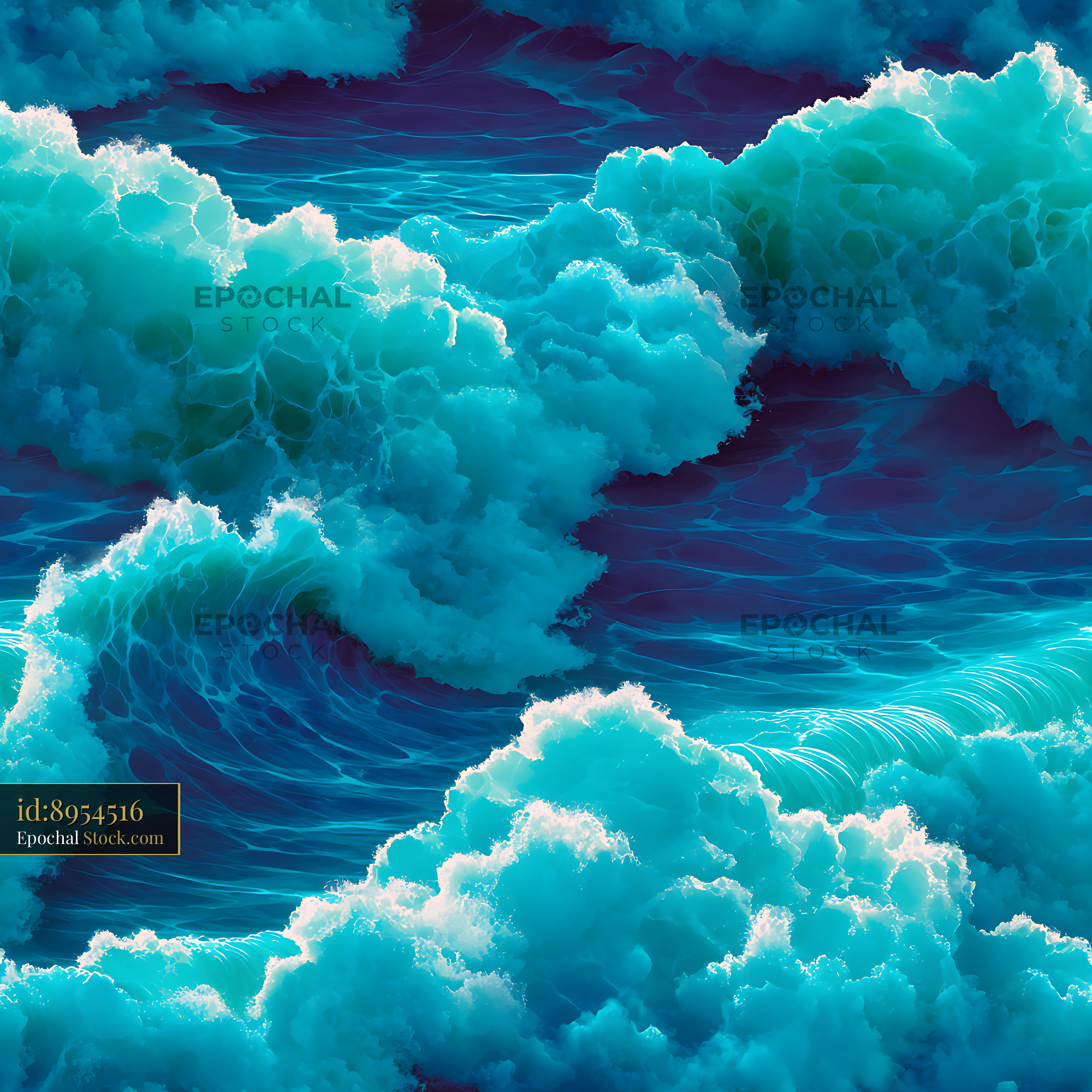 Turquoise Crashing Sea Waves Seamless Pattern - stock photo