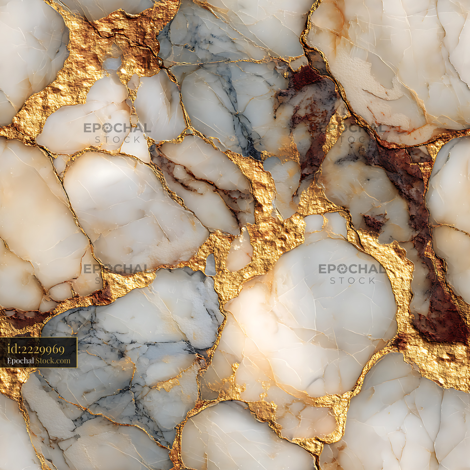 Luxury White Marble Gold Vein Seamless Pattern - stock photo