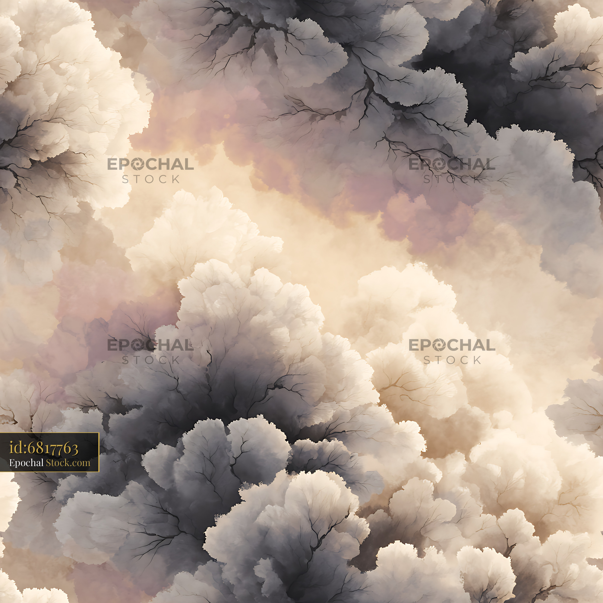 Ethereal Dreamy Cloud Branches Seamless Pattern - stock photo